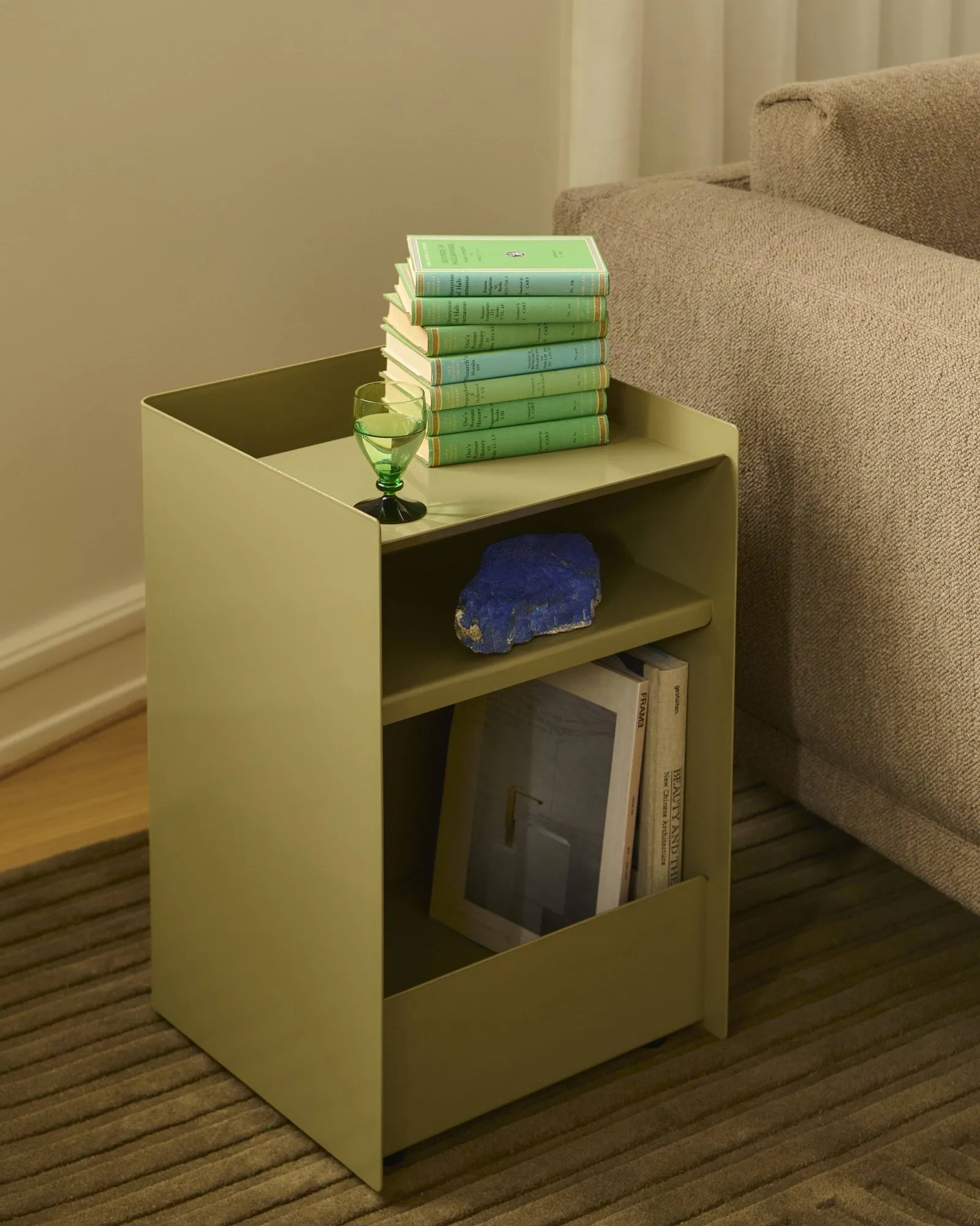 Folded Trolley rolling trolley with drawer, Dark beige green Muuto