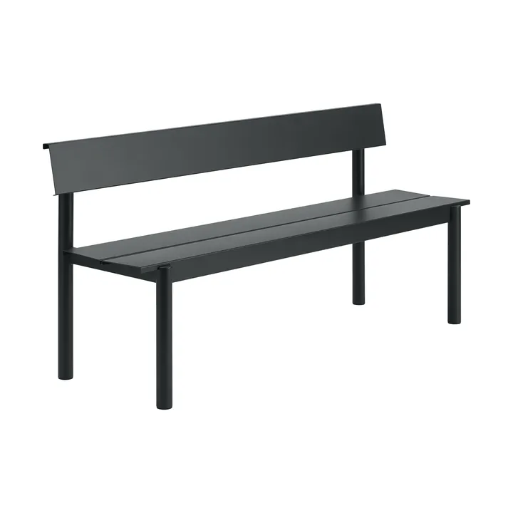 Linear Steel bench with backrest - Black, 170x34 cm - Muuto