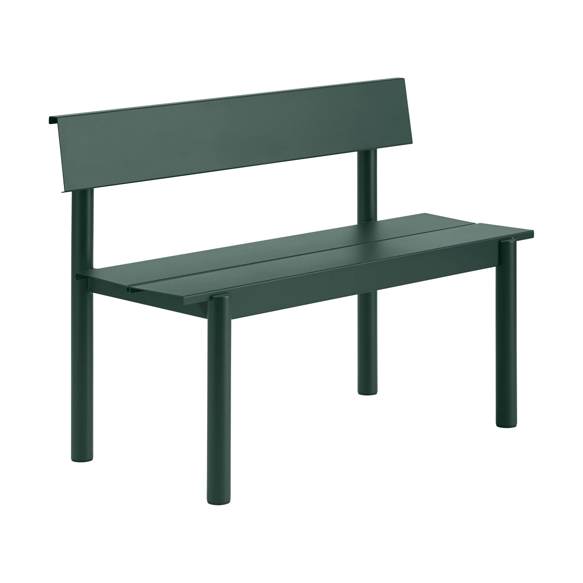 Linear Steel bench with backrest, Dark green, 110x34 cm Muuto