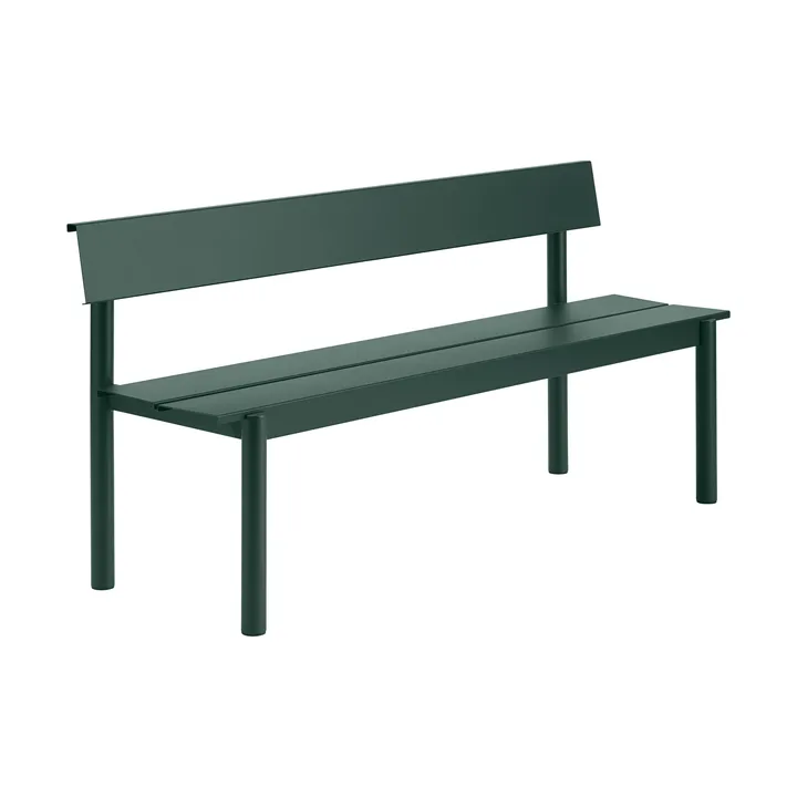 Linear Steel bench with backrest - Dark green, 170x34 cm - Muuto