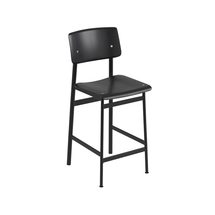 Loft barstool - Black, low, black steel legs - Muuto