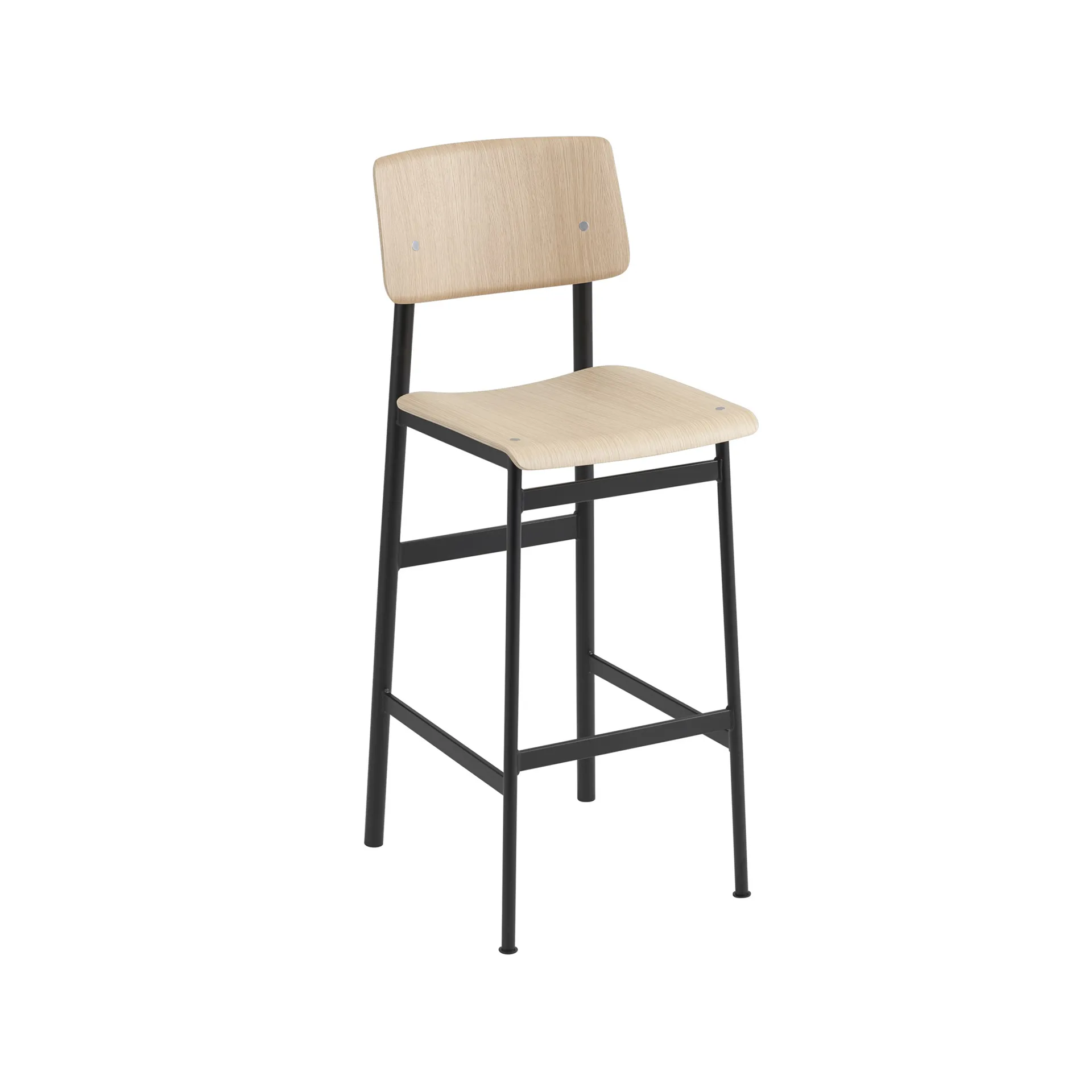 Loft barstool, Oak, high, black steel legs Muuto