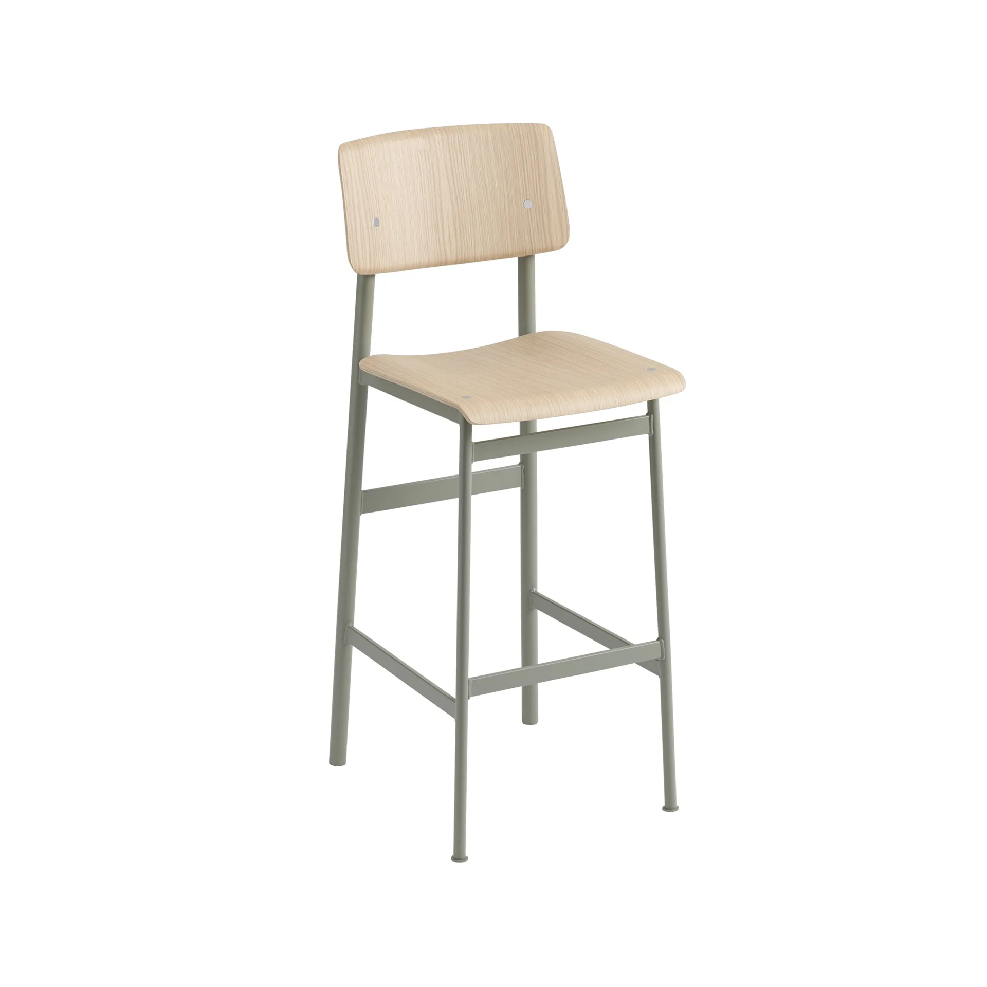 Loft barstool, Oak-high-dusty green steel legs Muuto