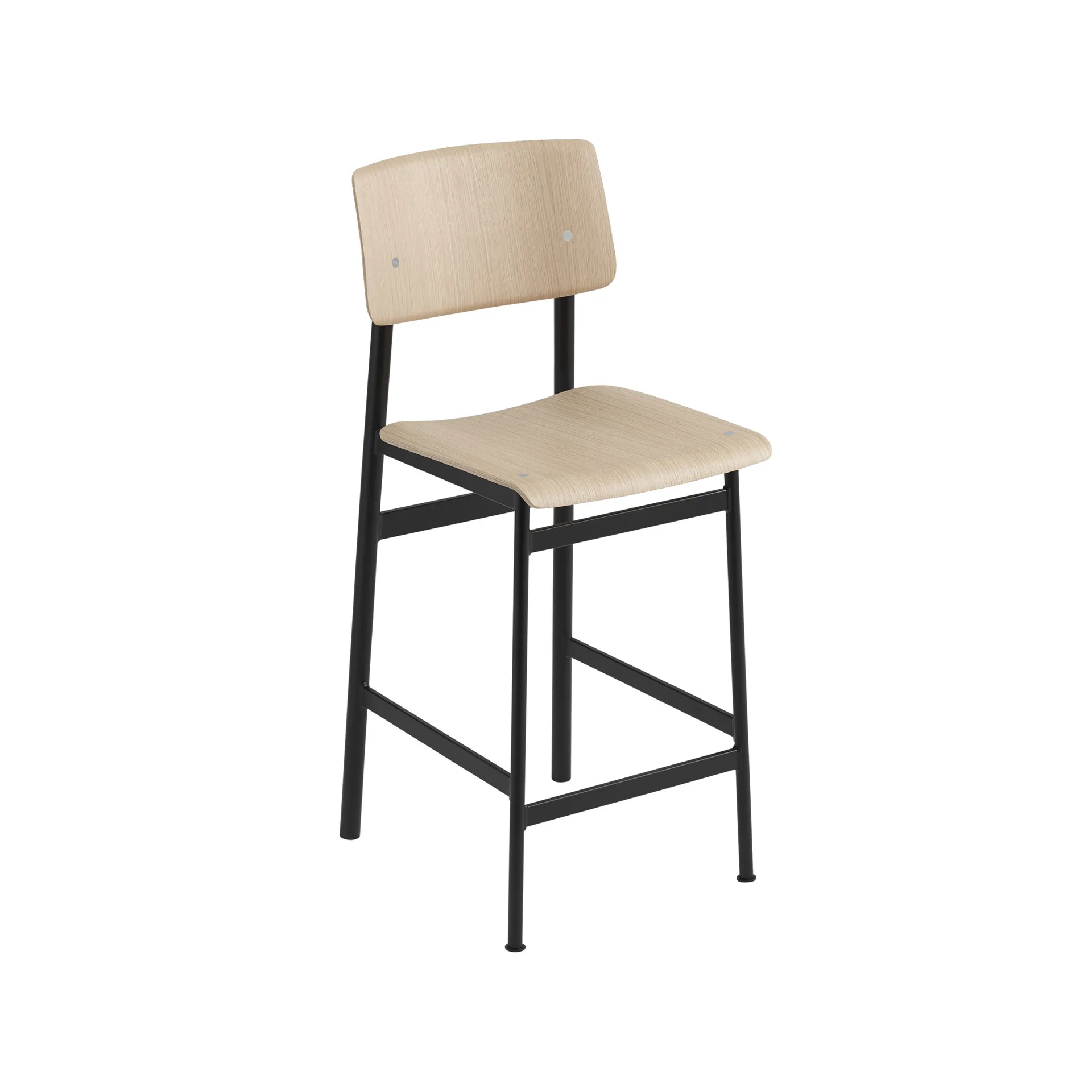 Loft barstool, Oak, low, black steel legs Muuto