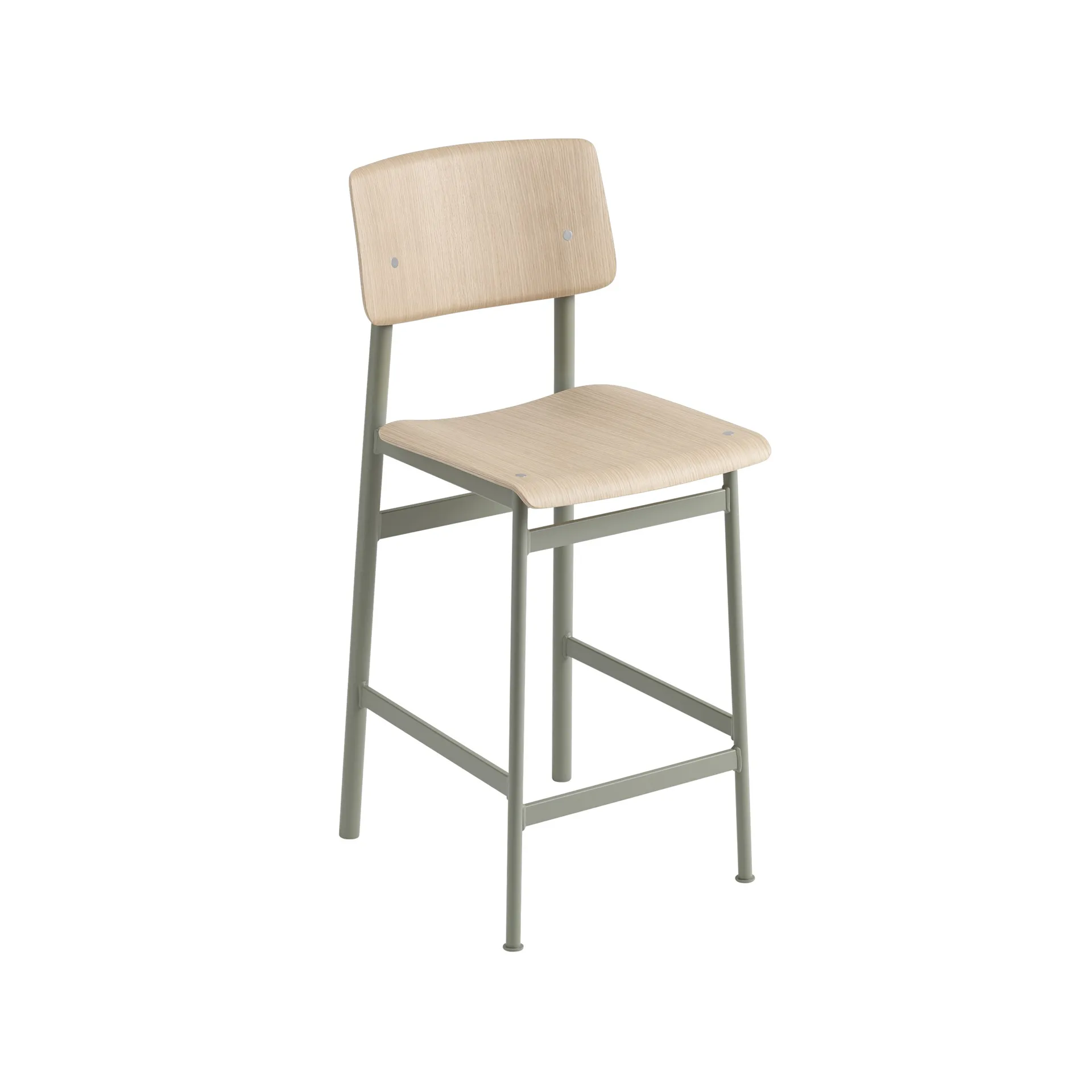 Loft barstool, Oak-low-dusty green steel legs Muuto