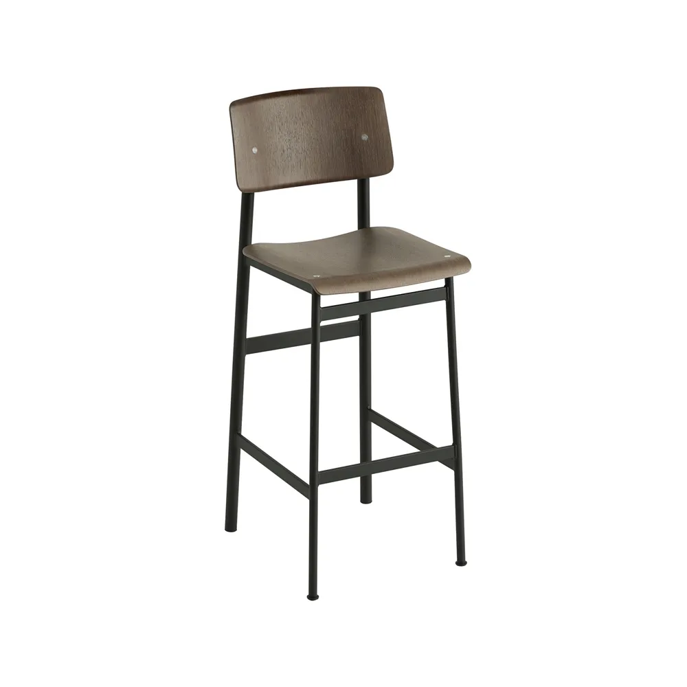 Loft barstool, Stained dark brown, high, black steel legs Muuto