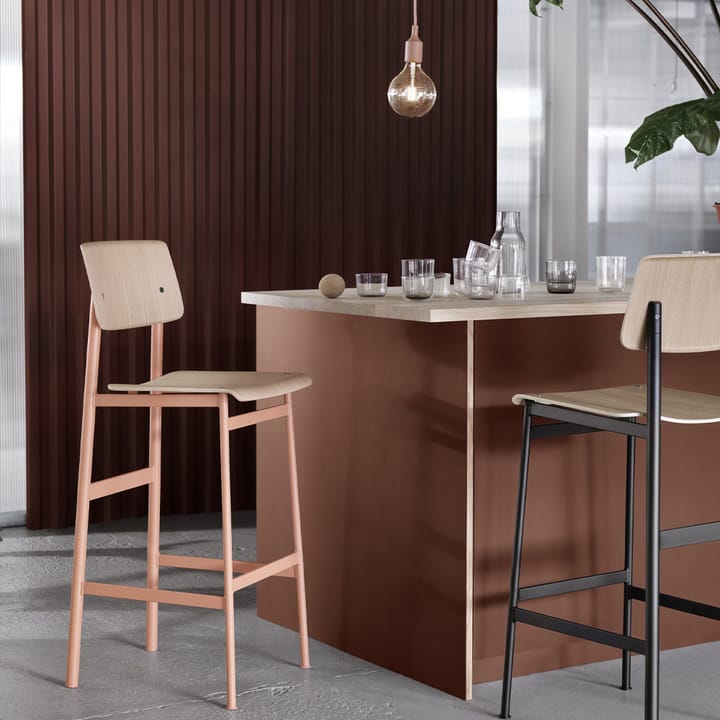 Loft barstool, Stained dark brown, low, black steel legs Muuto