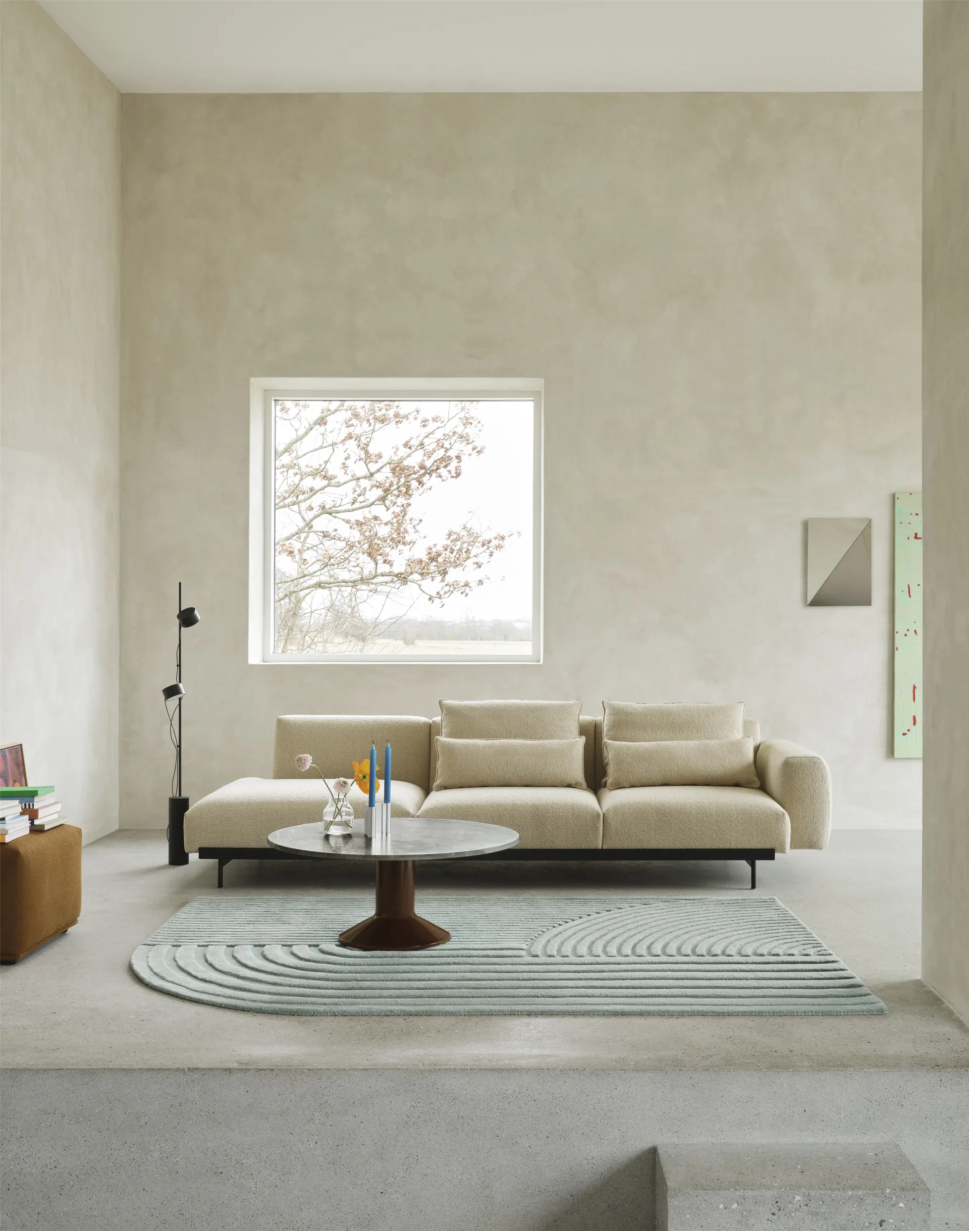 Midst coffee table, Grey marble-dark red, Ø90 cm Muuto