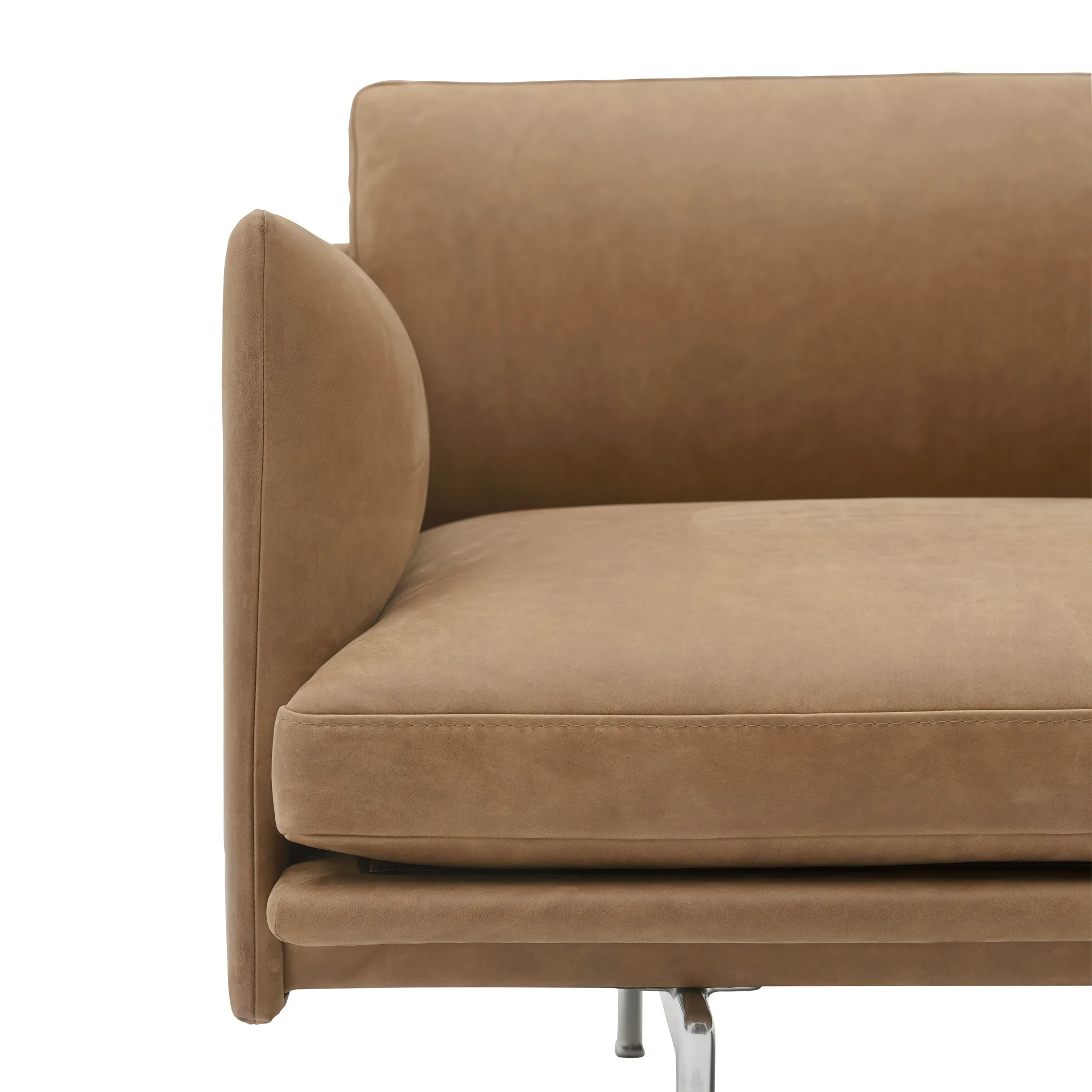 Outline 3.5-seater sofa polished aluminum, Grace leather Camel Muuto
