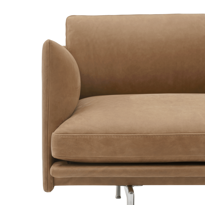 Outline 3.5-seater sofa polished aluminum, Grace leather Camel Muuto