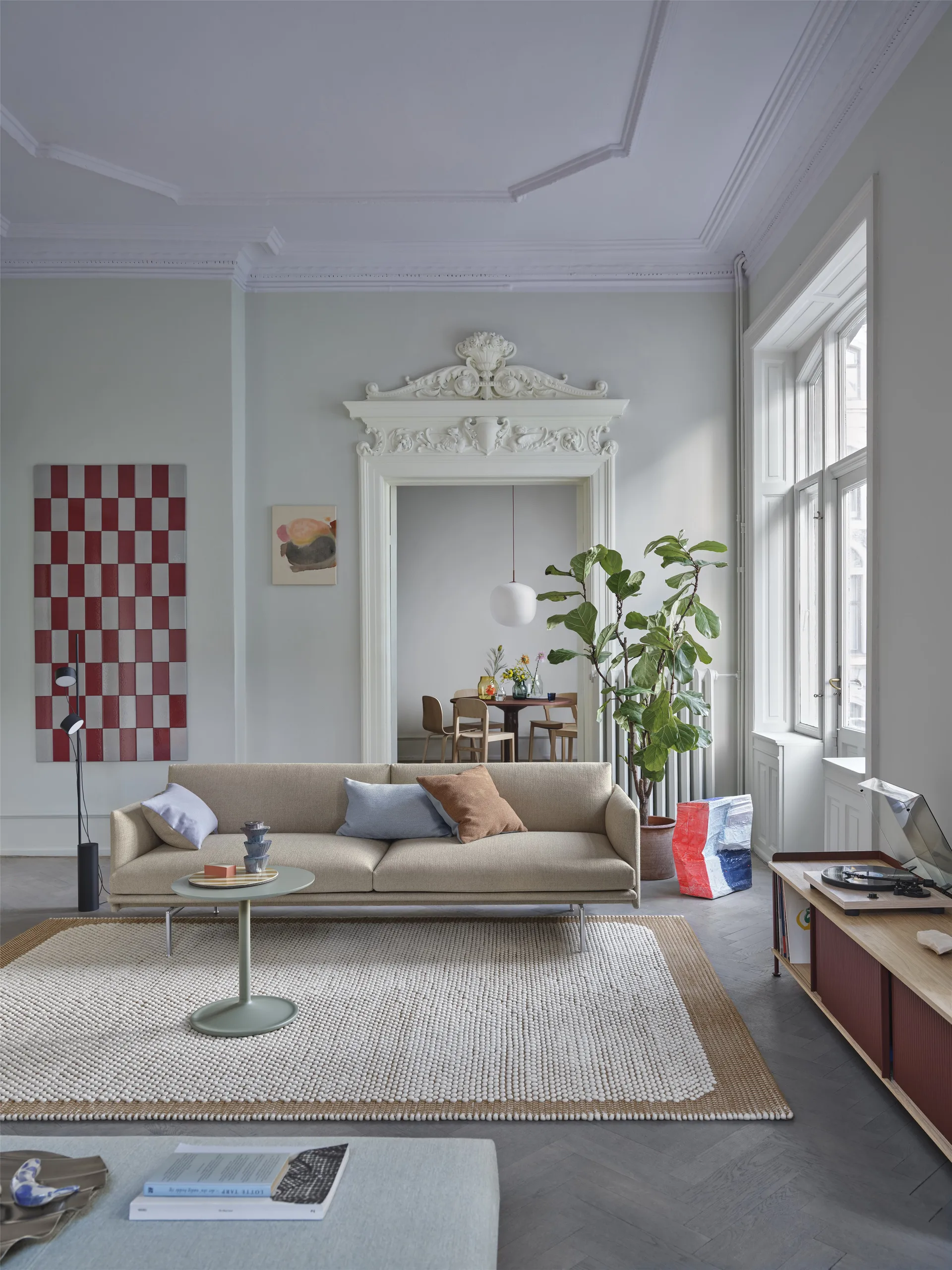 Outline sofa 3-seat fabric, Ecriture 240-Polished Aluminum Muuto