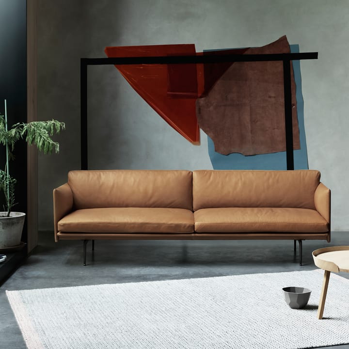 Outline sofa 3-seat fabric - Fabric fiord 151 grey. black leg - Muuto