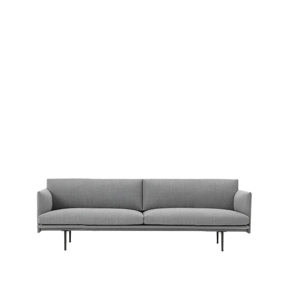 Outline sofa 3-seat fabric, Fabric fiord 151 grey. black leg Muuto