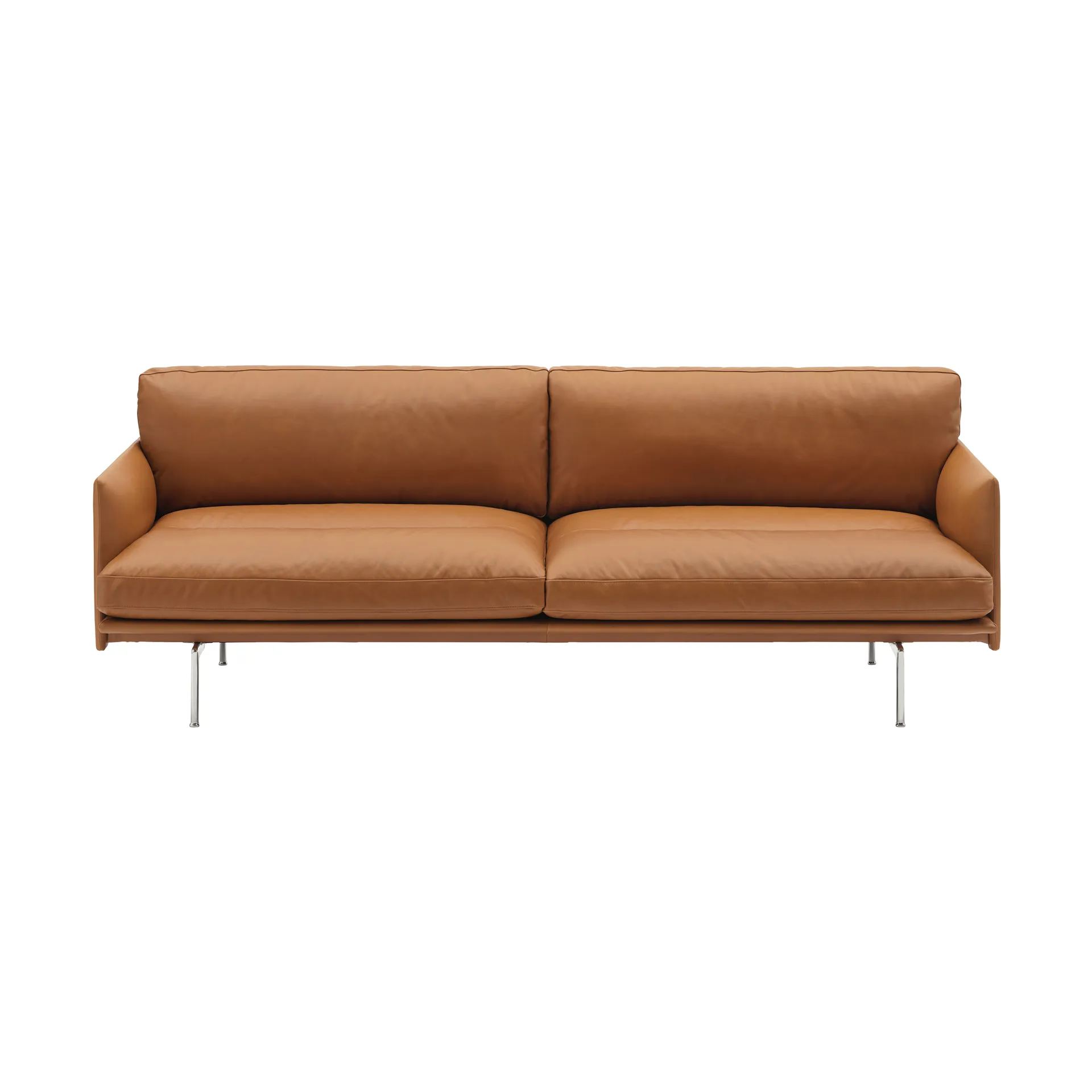 Outline Soft sofa, Refine Leather Cognac-aluminium legs, 3 seater Muuto