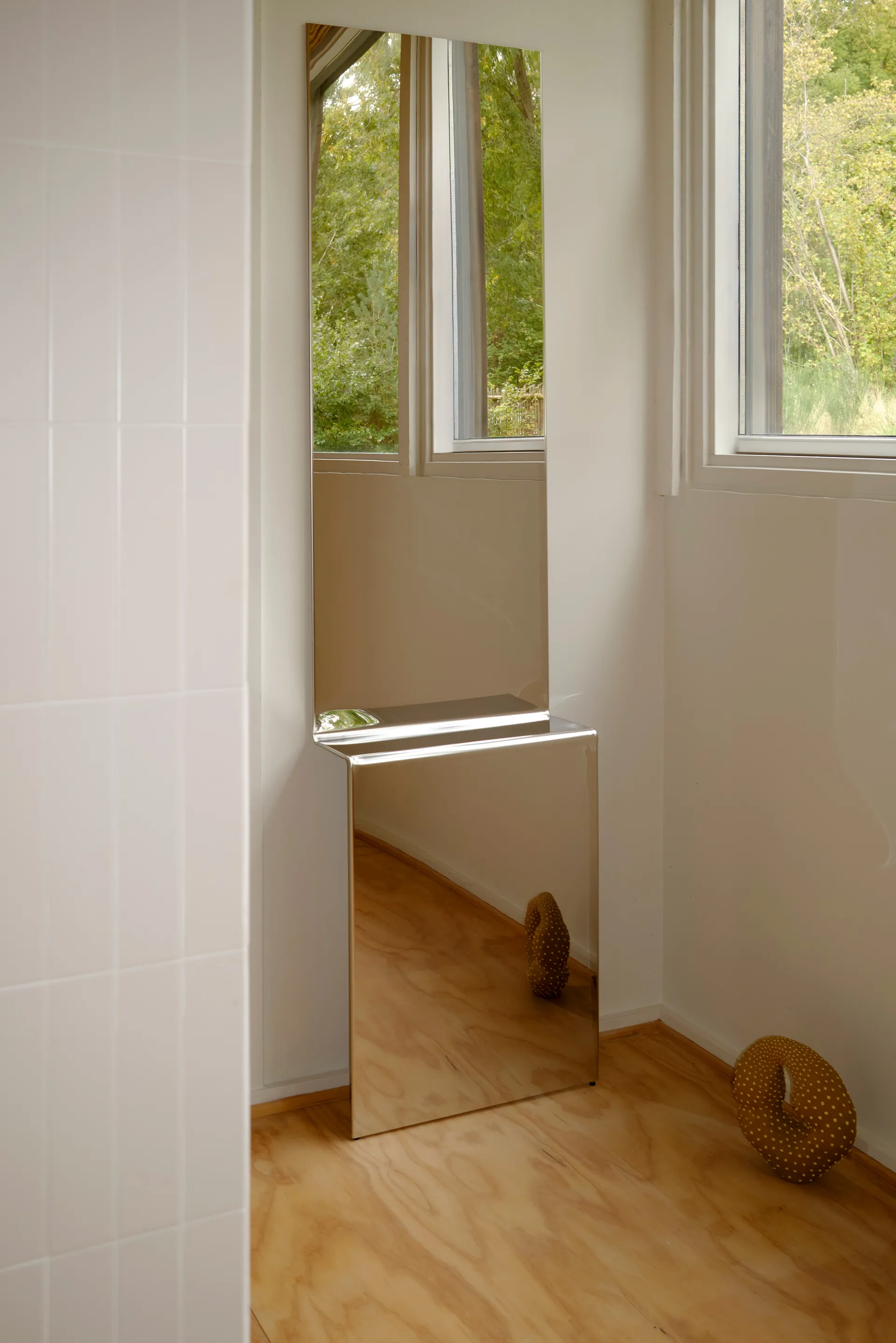 Pleat wall mirror, Polished steel, 227x57 cm Muuto