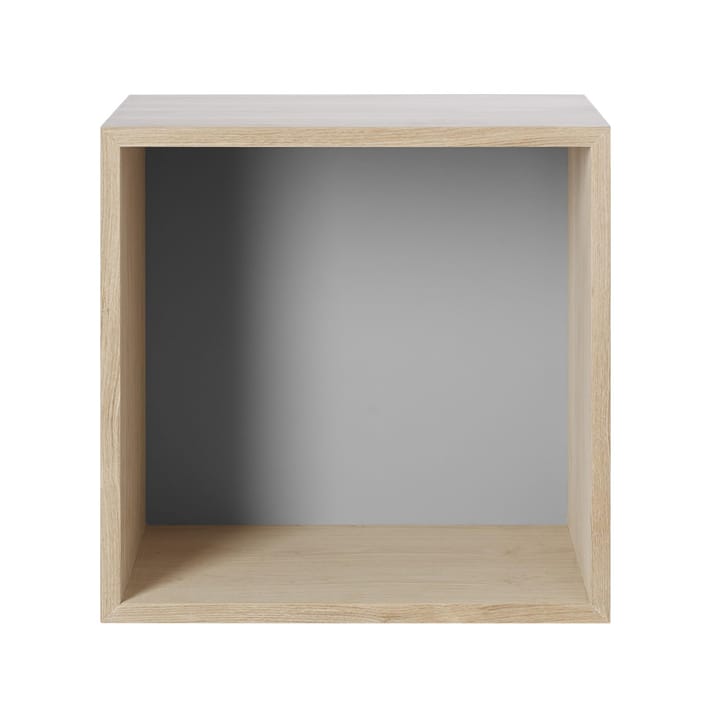 Stacked 2.0 shelving with back plate, medium - oak, grey - Muuto