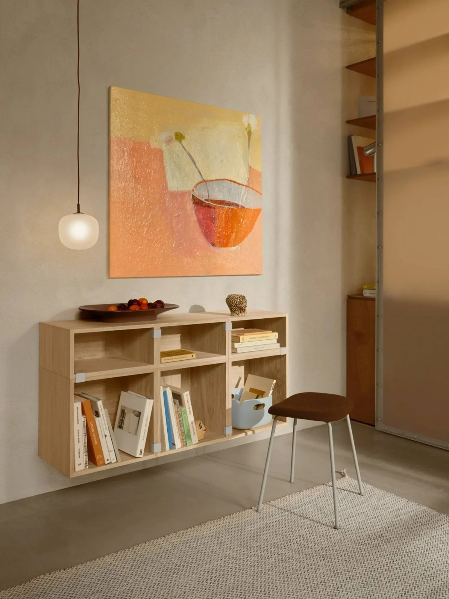 Stacked 2.0 shelving with back plate, small, oak Muuto