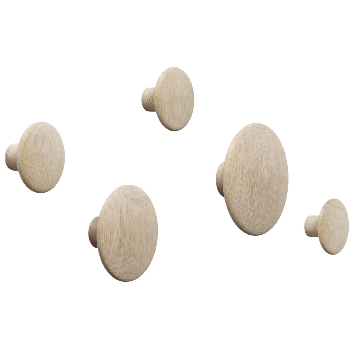 Muuto The Dots coat hooks, 5-pack Oak | Scandinavian Design | Clothes hooks & hangers | Brown