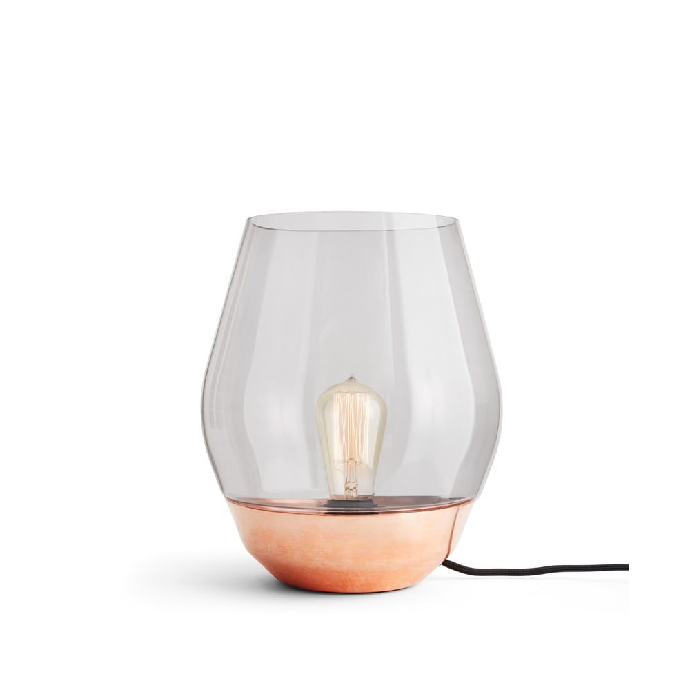 New Works Bowl table lamp Raw copper. light coloured glass