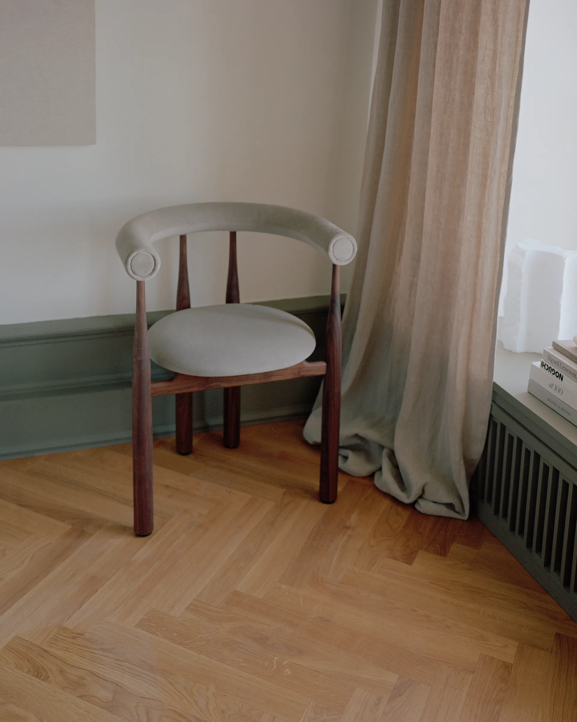 Bukowski upholstered armchair, Walnut, Megan 26 Beige New Works