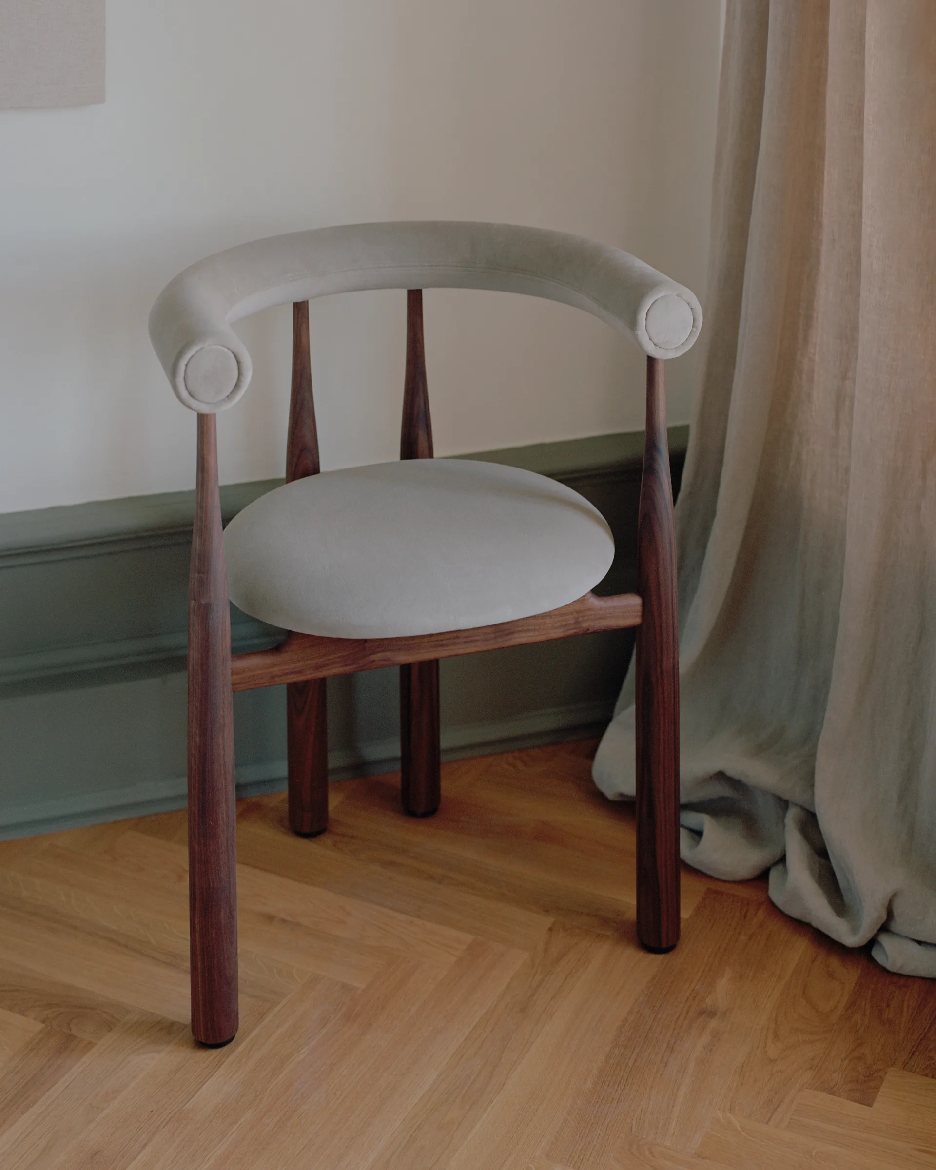 Bukowski upholstered armchair, Walnut, Megan 26 Beige New Works