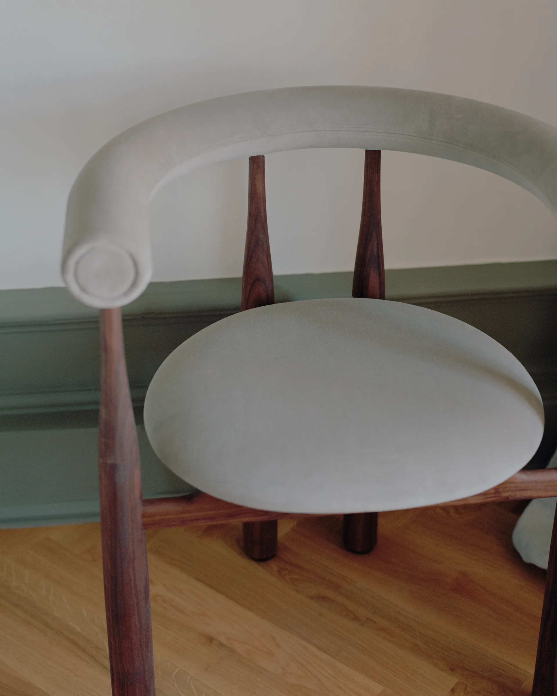 Bukowski upholstered armchair, Walnut, Megan 26 Beige New Works