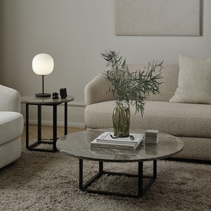 Florence coffee table, Gris du marais marble. ø90 cm. black stand New Works