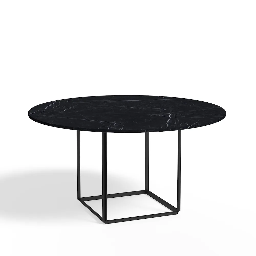Florence round dining table, Black marquina marble. ø145 cm. black stand New Works