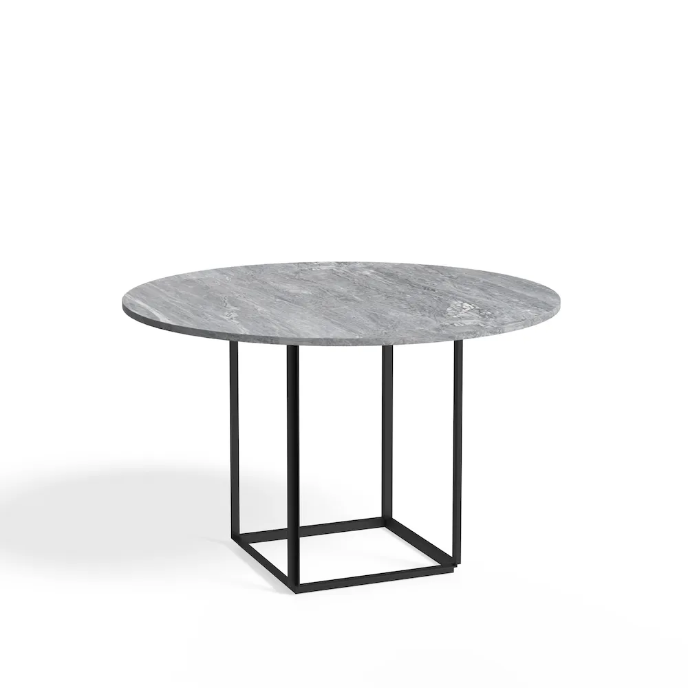 Florence round dining table, Grey ruivina marble. ø120 cm. black stand New Works