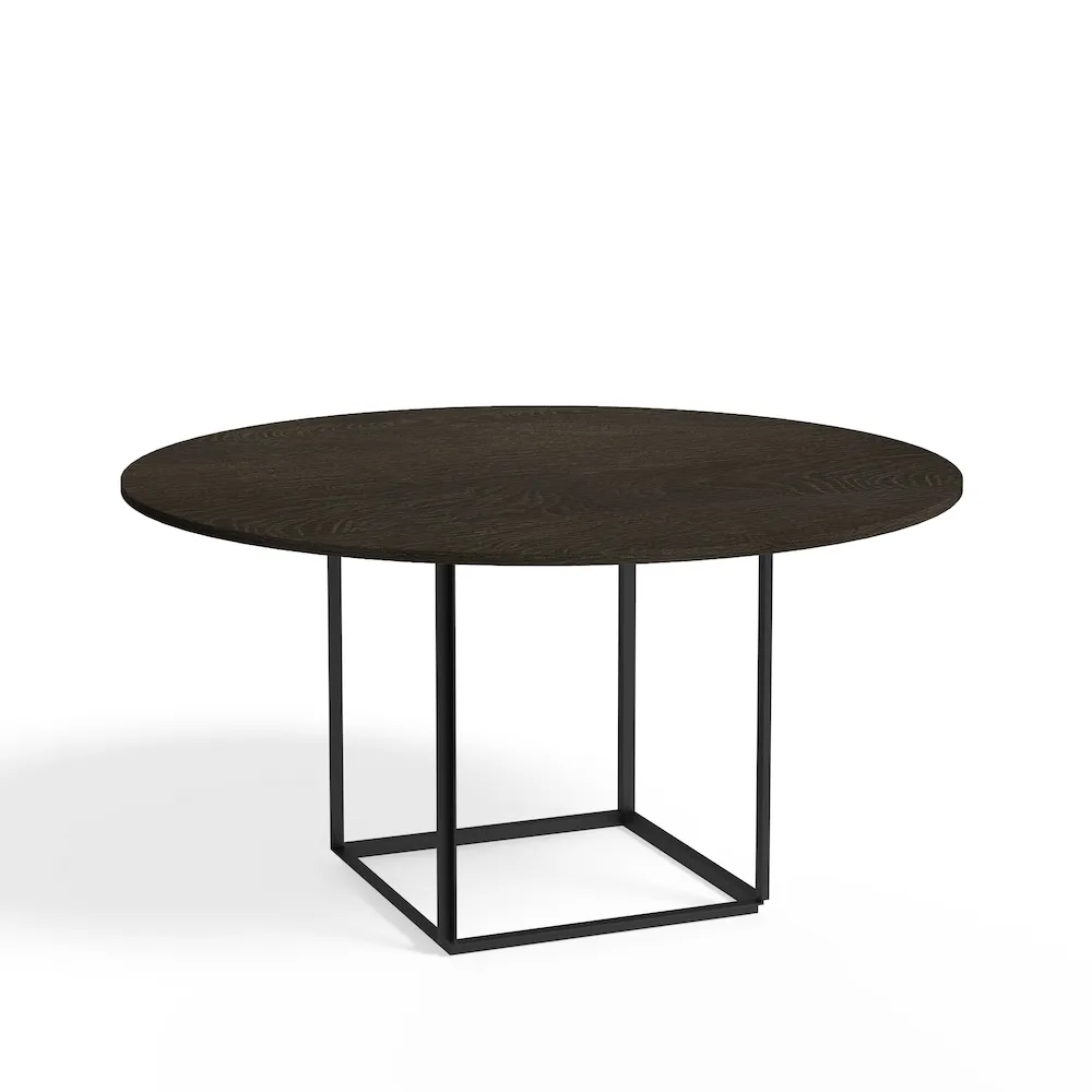 Florence round dining table, Smoked oak. ø145 cm. black stand New Works