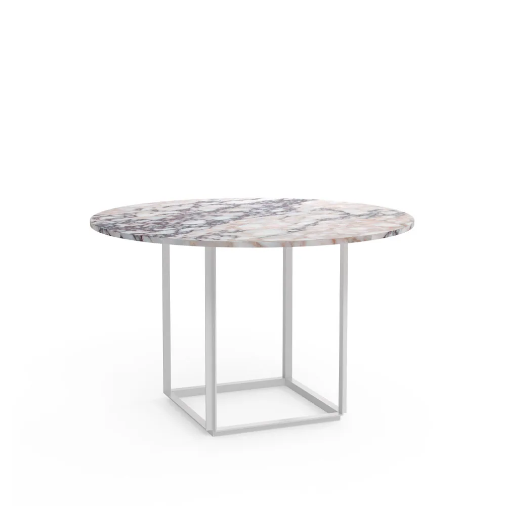 Florence round dining table, White viola marble. ø120 cm. white stand New Works