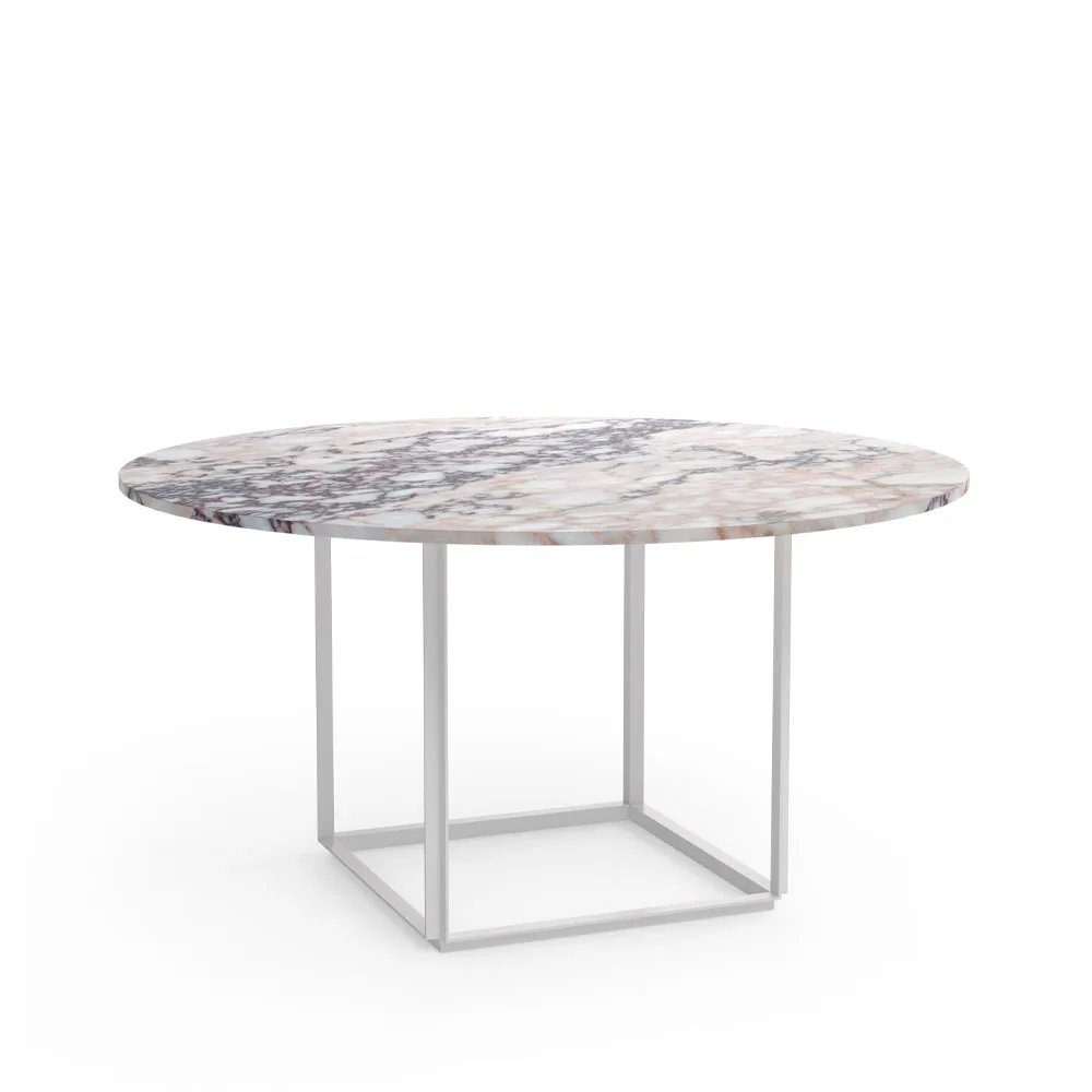 Florence round dining table, White viola marble. ø145 cm. white stand New Works