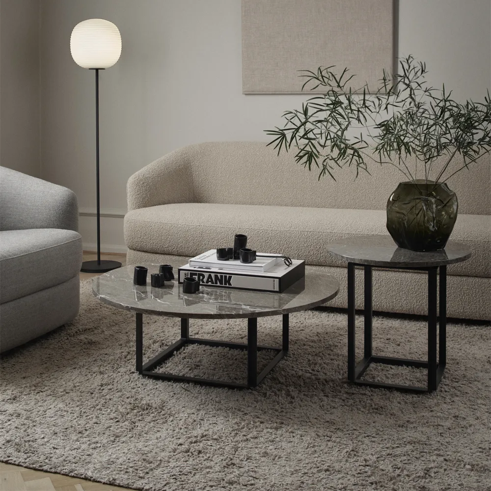 Florence side table, Gris du marais marble. ø50 cm. black stand New Works