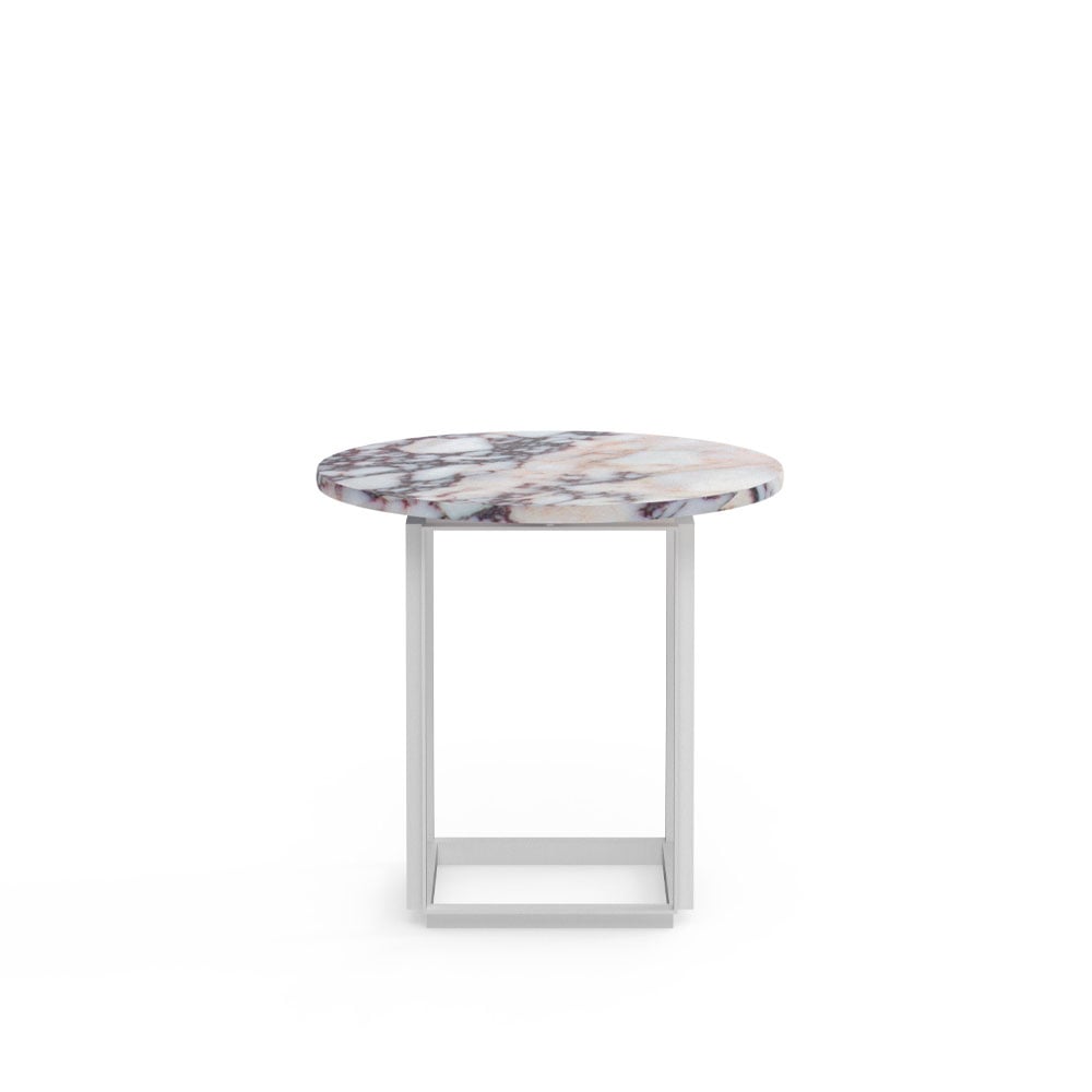 New Works Florence side table White viola marble. o50 cm. white stand