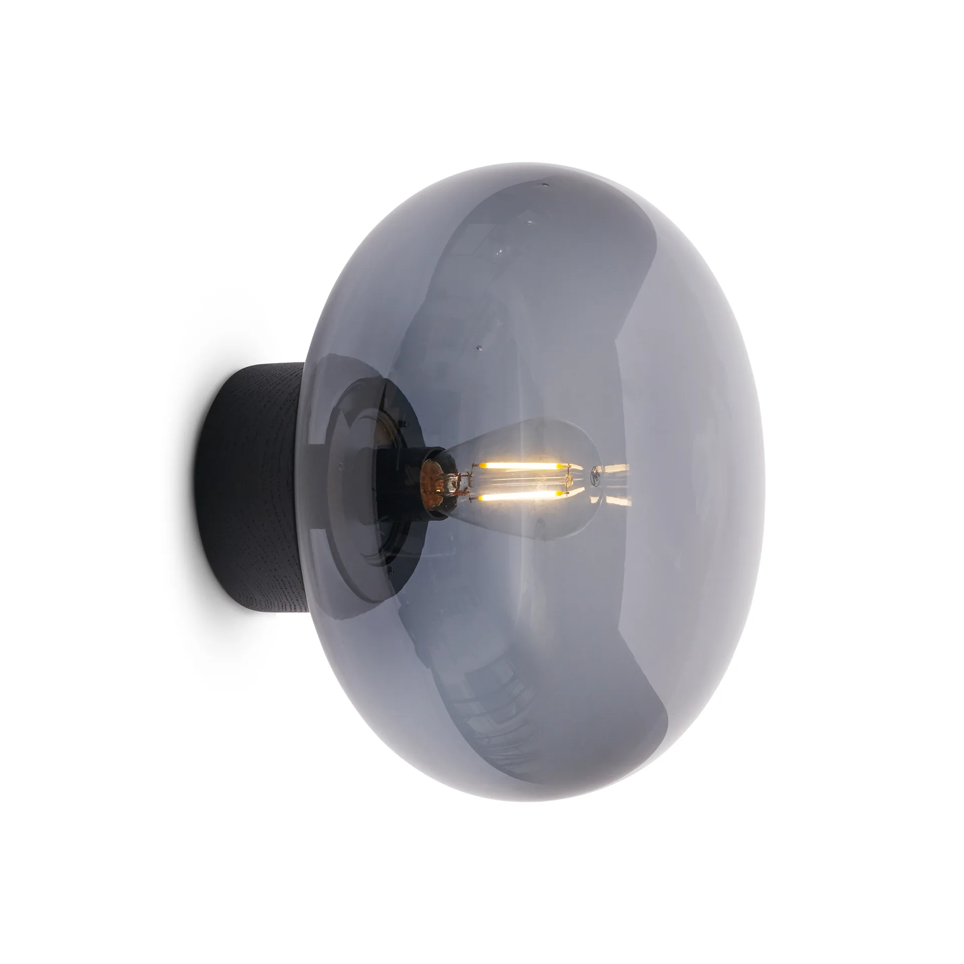 Karl-Johan wall lamp, Black stained oak-smoked glass New Works