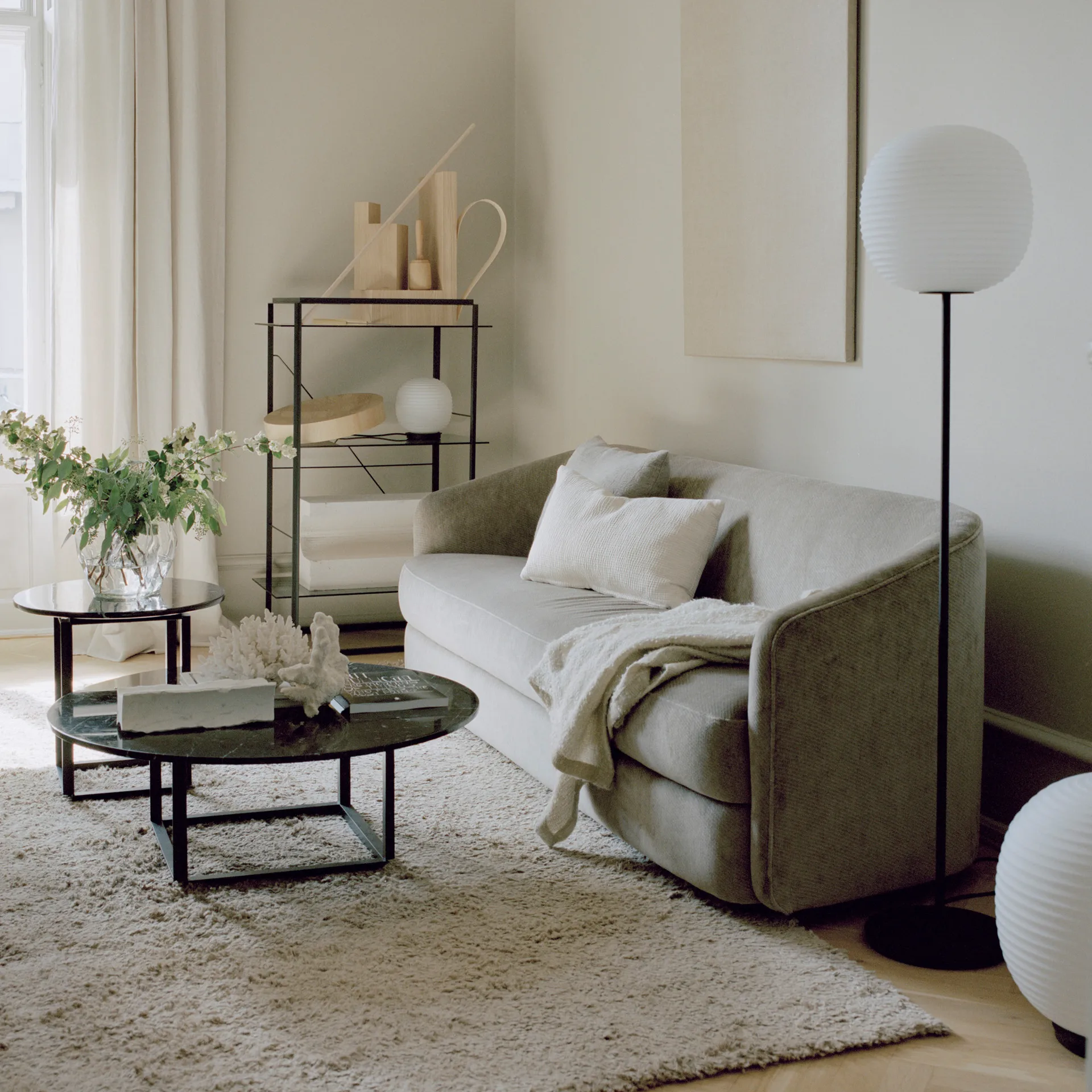 Lantern floor lamp medium, Frosted white opal glass New Works