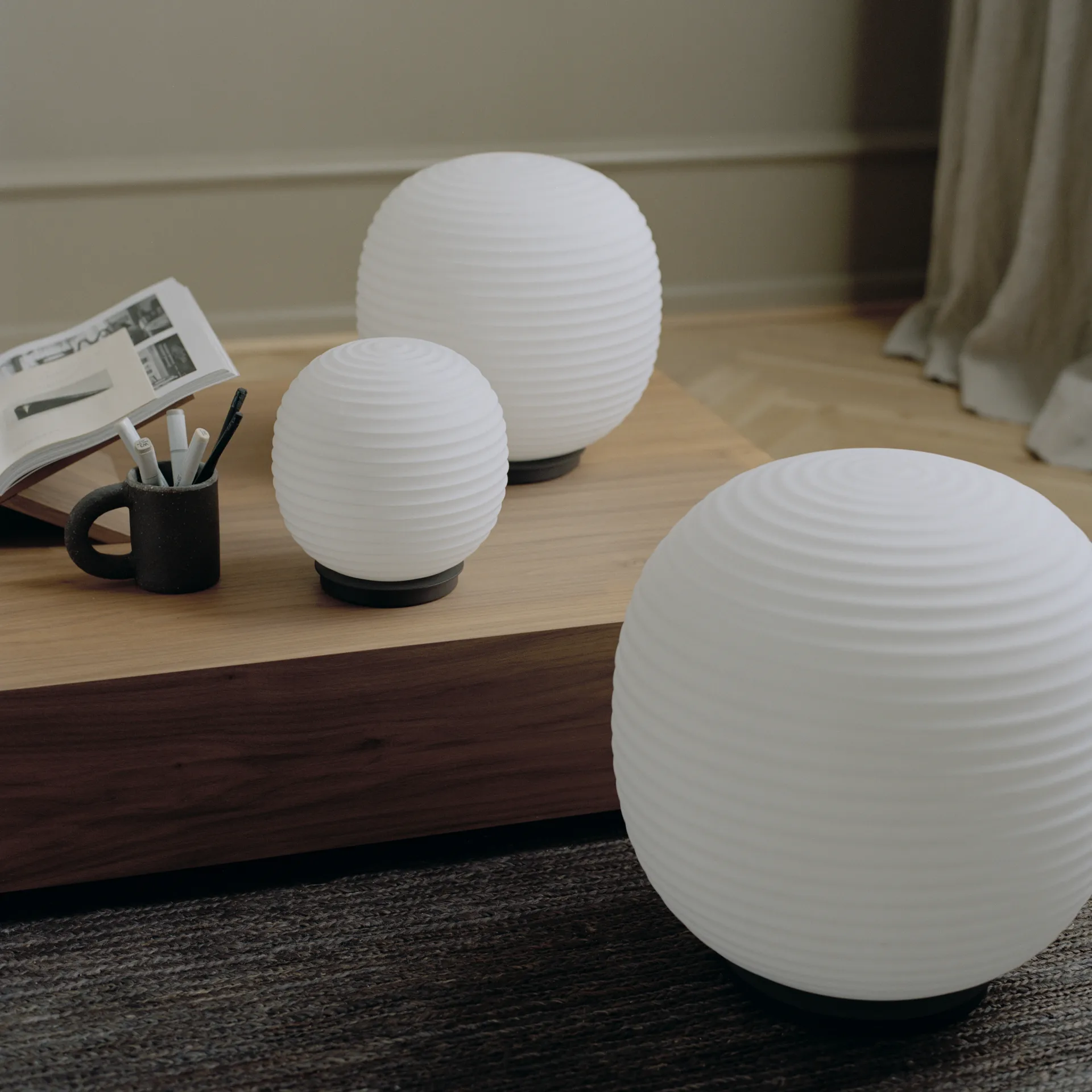 Lantern Globe floor lamp large, Frosted white opal glass New Works