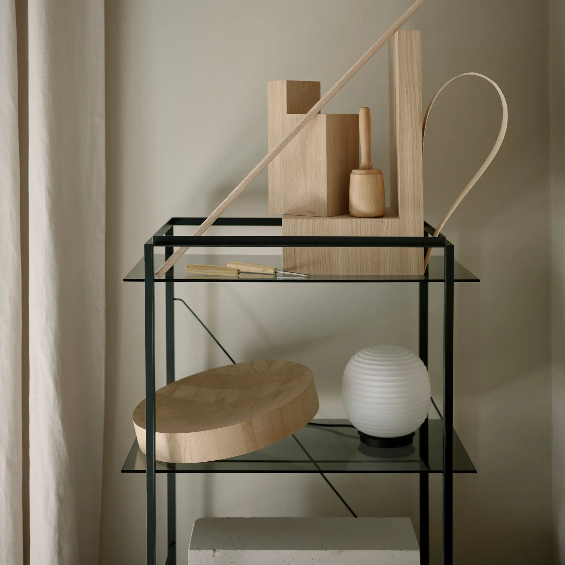 Lantern Globe table lamp small, Frosted white opal glass New Works