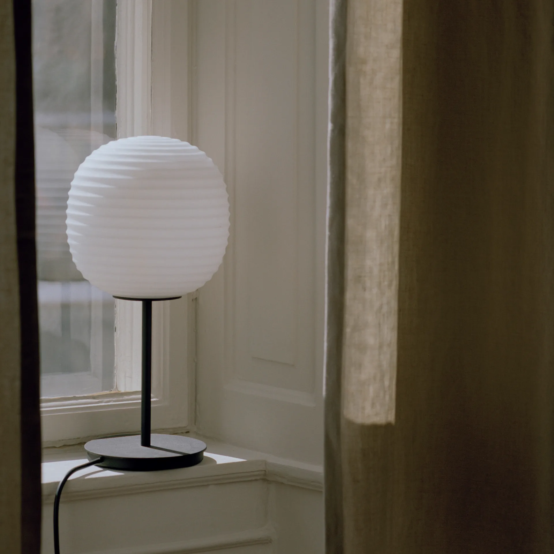 Lantern table lamp small, Frosted white opal glass New Works