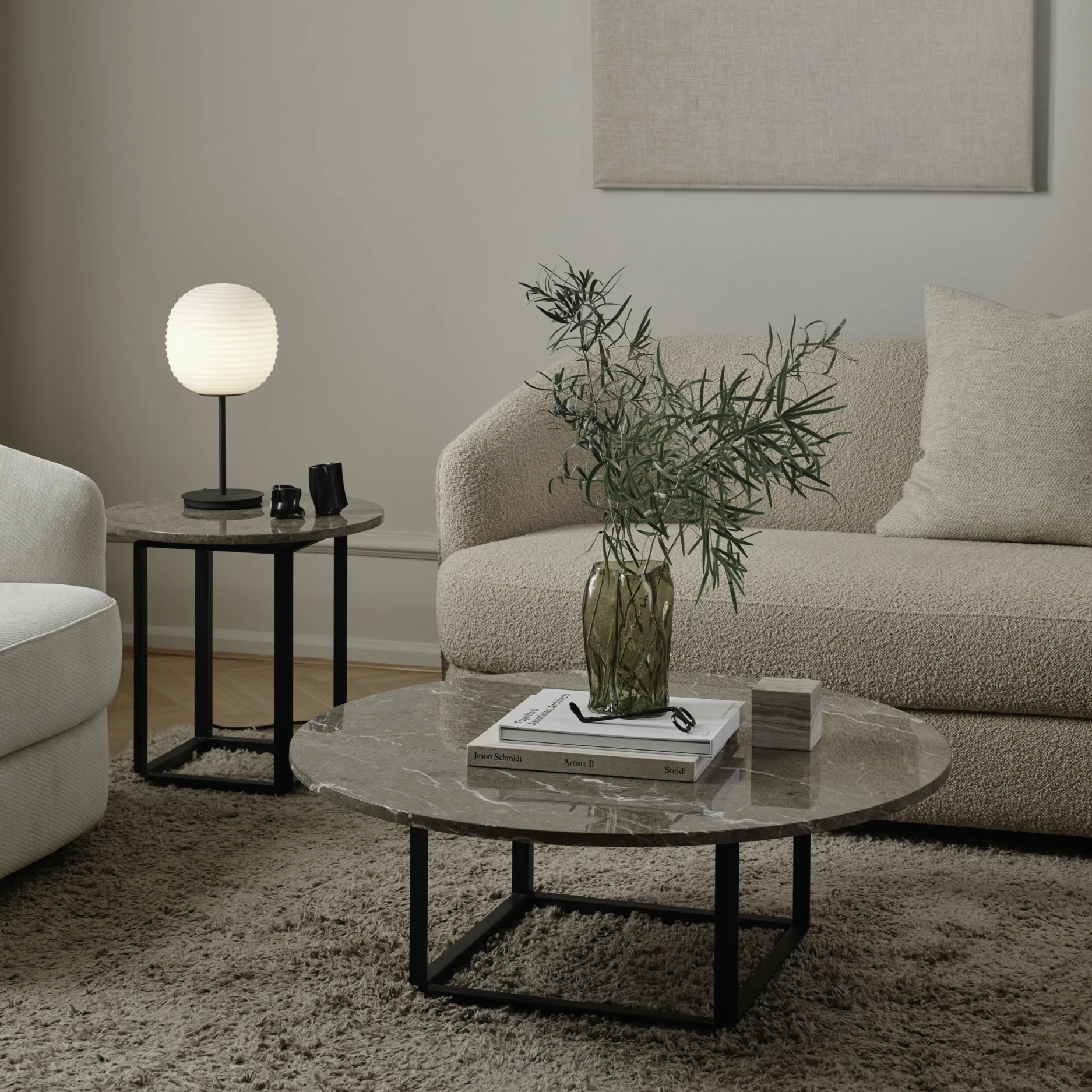 Lantern table lamp small, Frosted white opal glass New Works