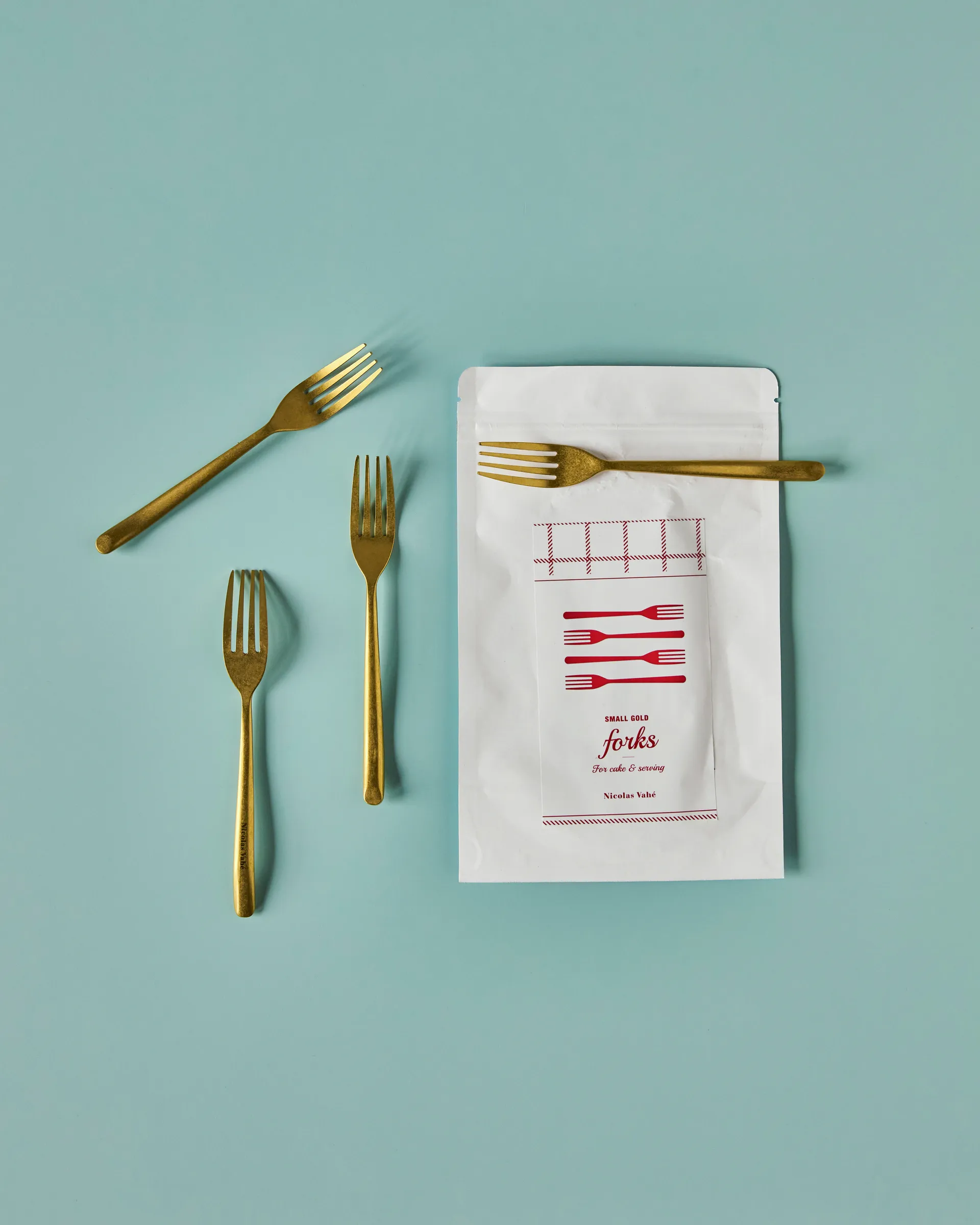 Nicolas Vahé cake fork 4-pack, Antique gold finish Nicolas Vahé