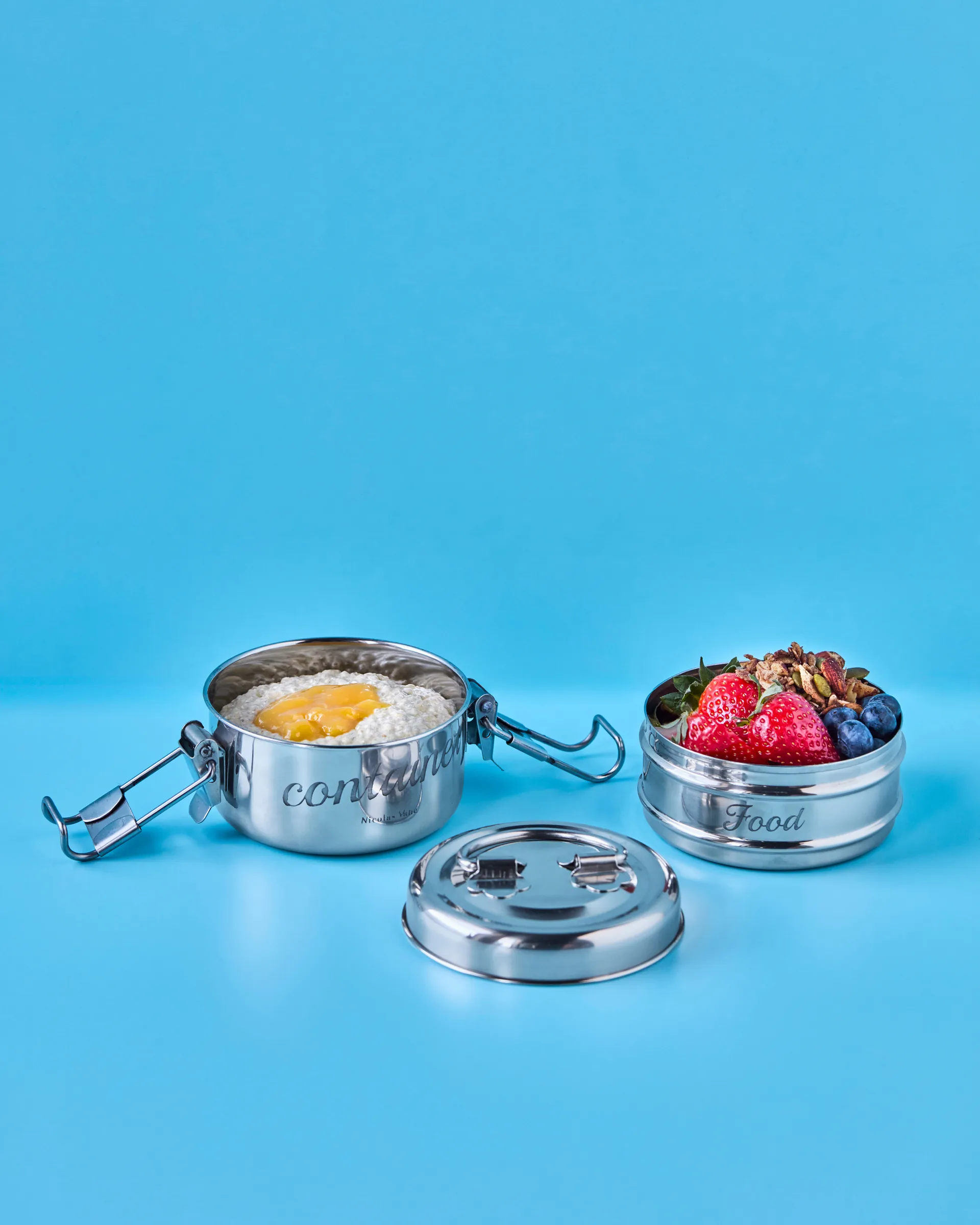 Nicolas Vahé lunchbox 2 pieces, Silver finish, Ø10 cm Nicolas Vahé