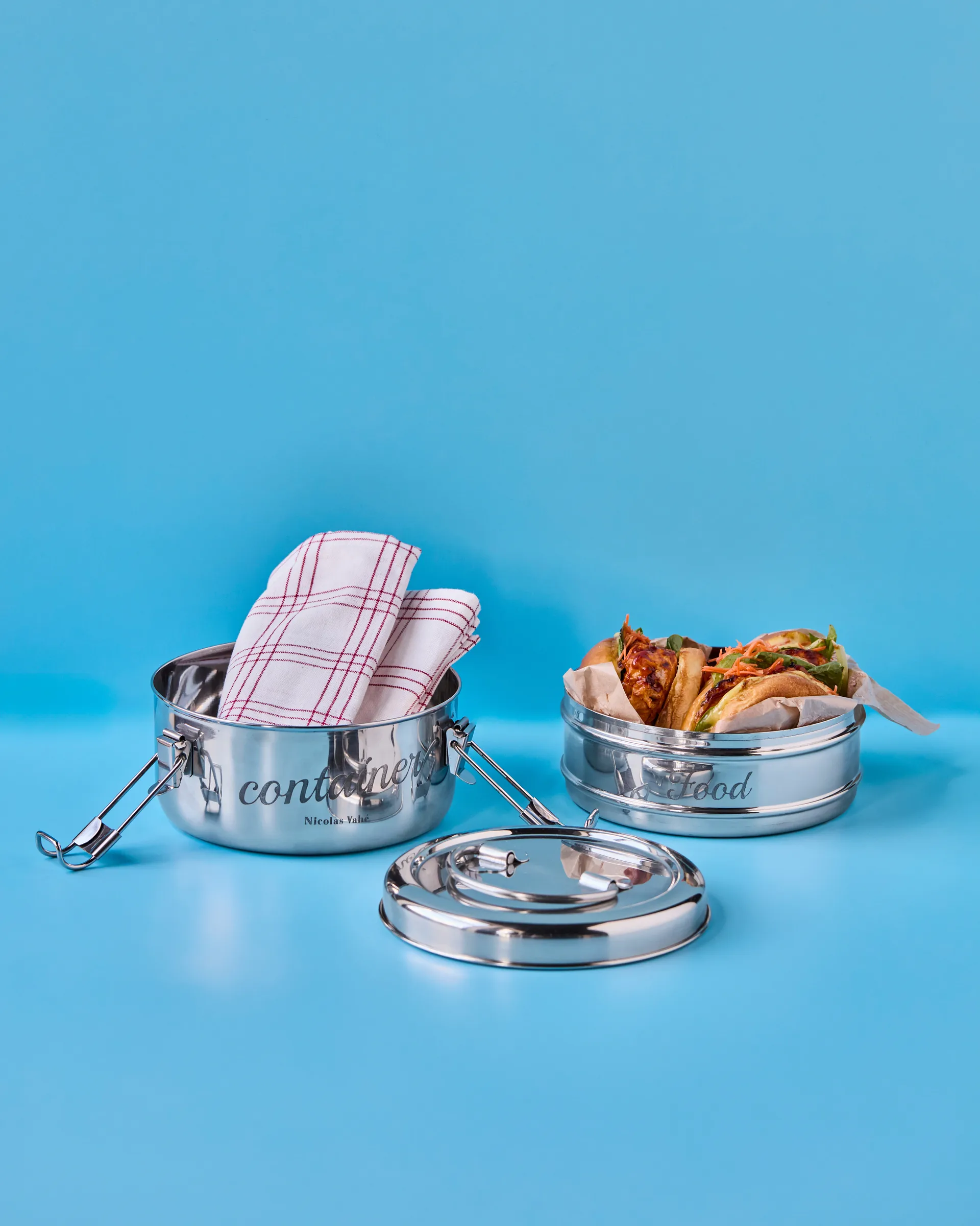 Nicolas Vahé lunchbox 2 pieces, Silver finish, Ø18 cm Nicolas Vahé