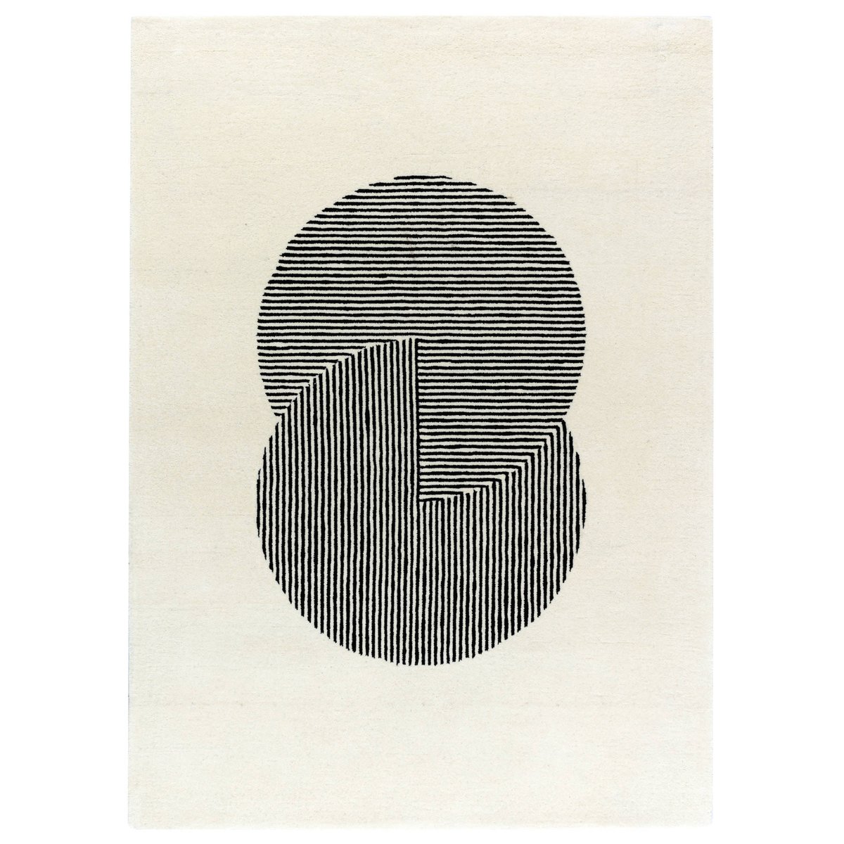 NJRD Circles wool rug natural white 200x300 cm | Scandinavian Design | Wool rugs | Black