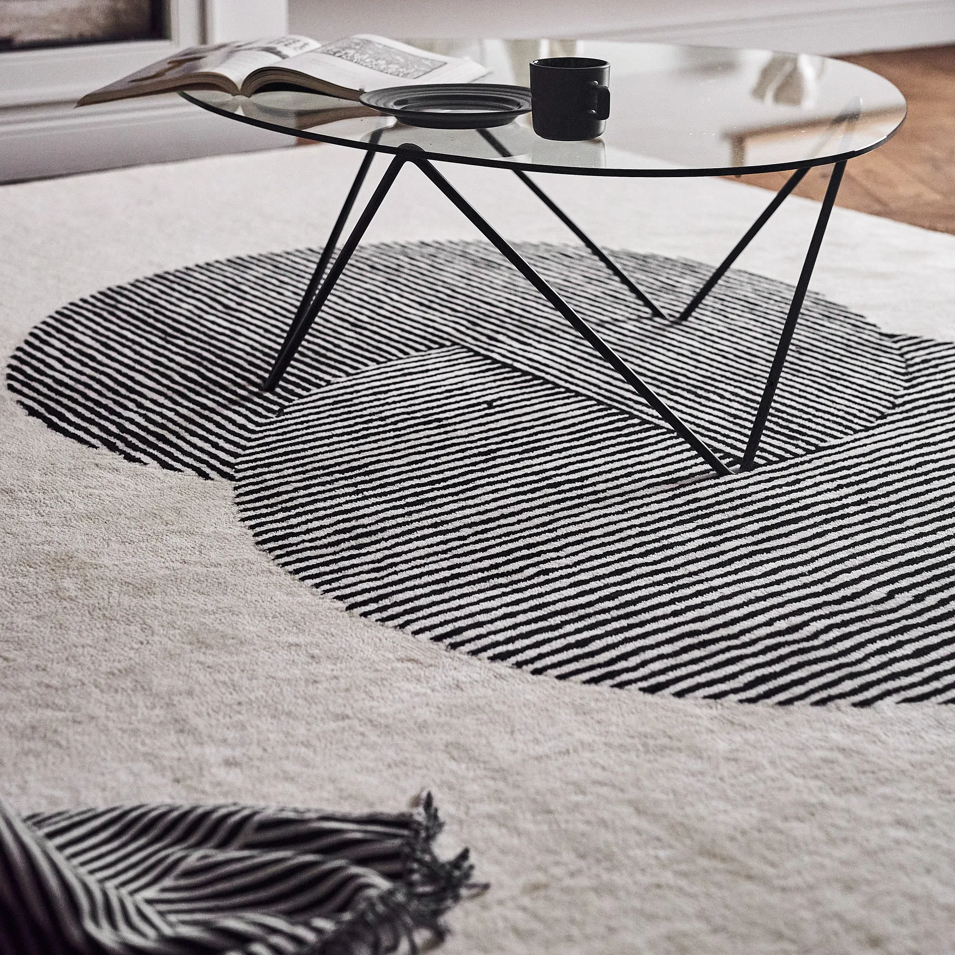 Circles wool rug natural white, 200x300 cm NJRD