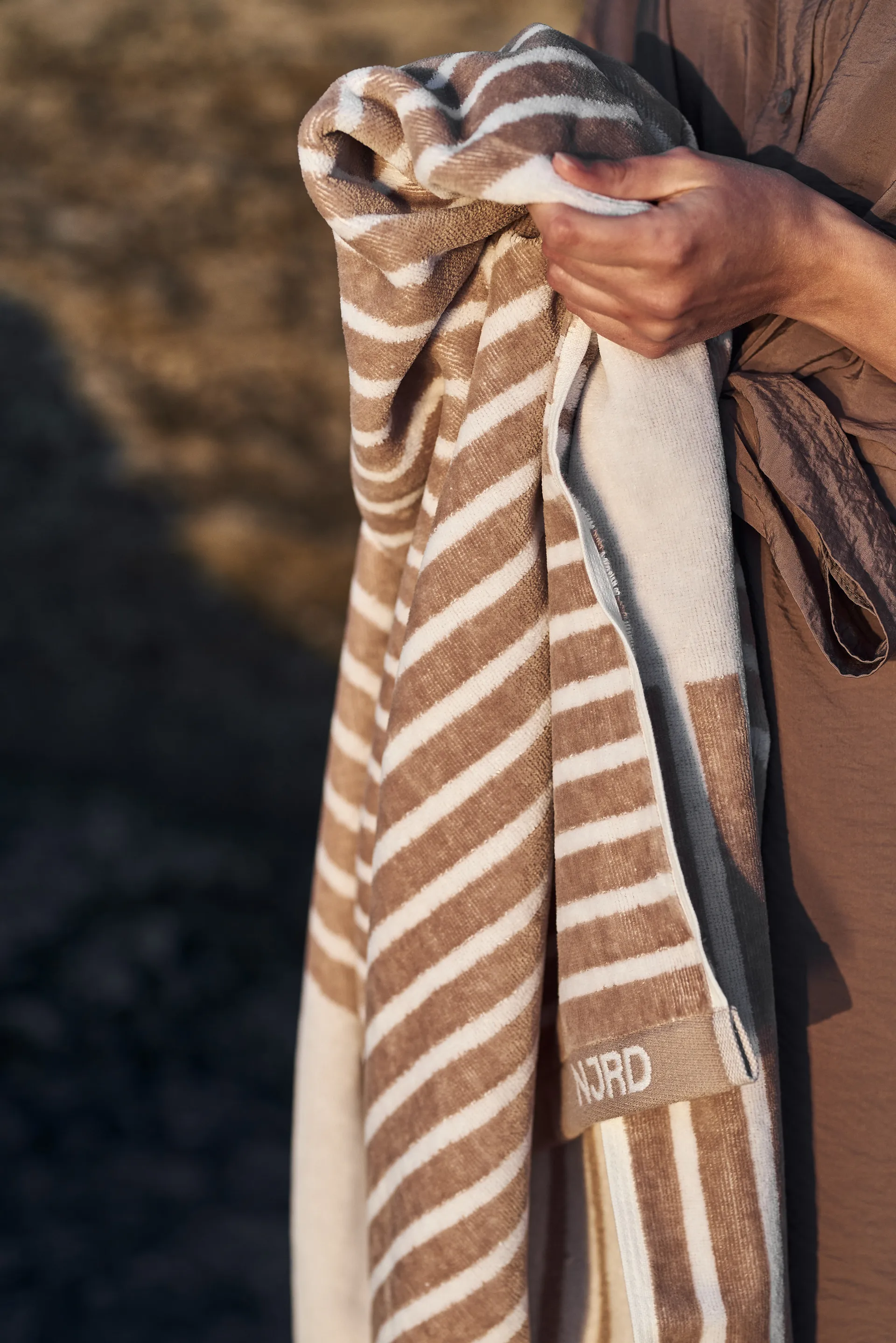 Stripes bath towel 70x140 cm, Beige NJRD