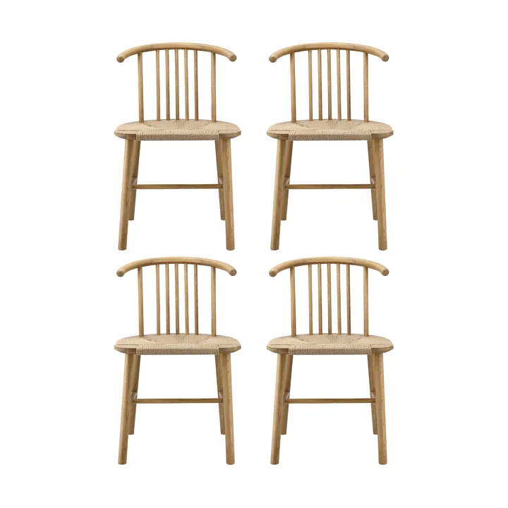 VIOR dining chair with woven seat, Lacquered oak-natural, 4-pack - NJRD