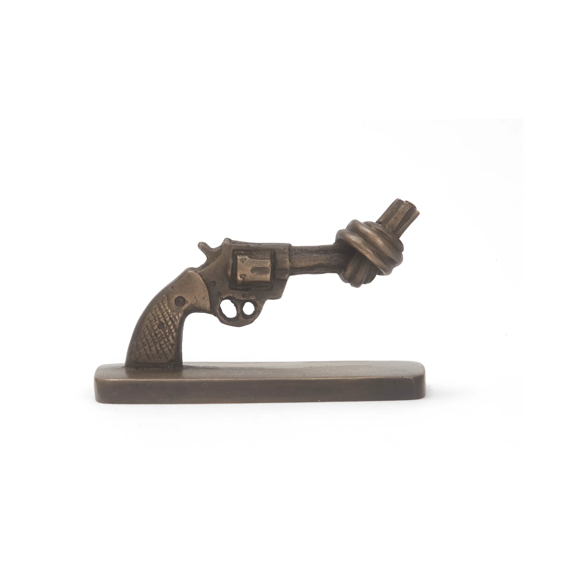 Knotted Gun mini 7 cm, Matte bronze Non Violence