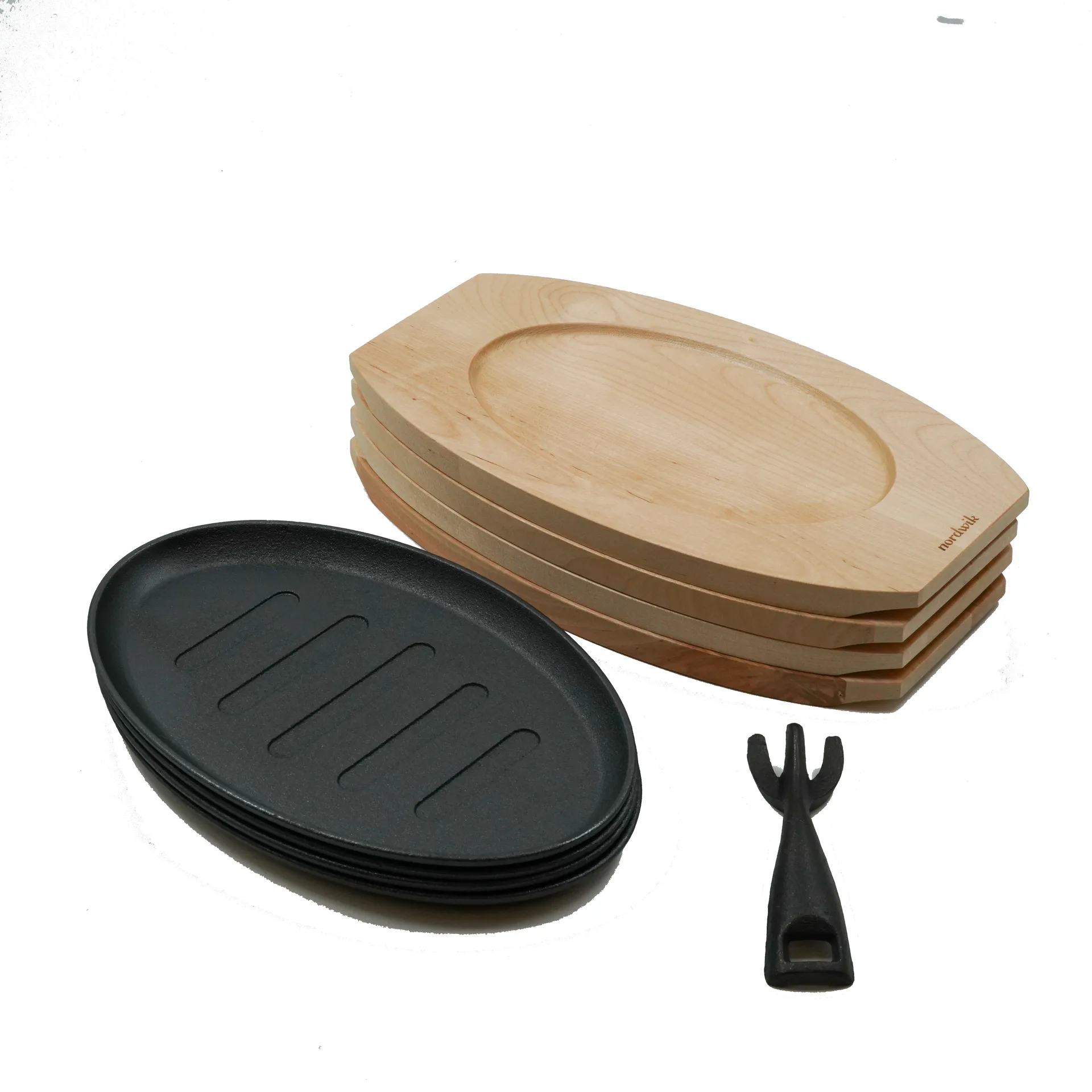 Cast iron plate with coaster 4-pack & Fork, Wood-cast iron Nordwik