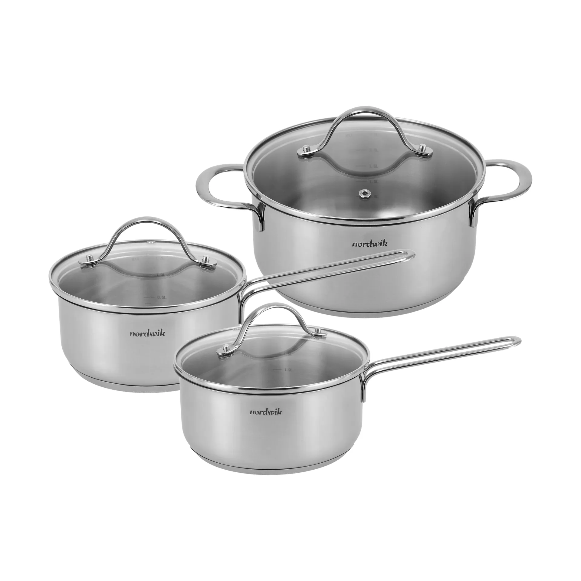Nordwik cookware set with glass lids, 3 pieces Nordwik